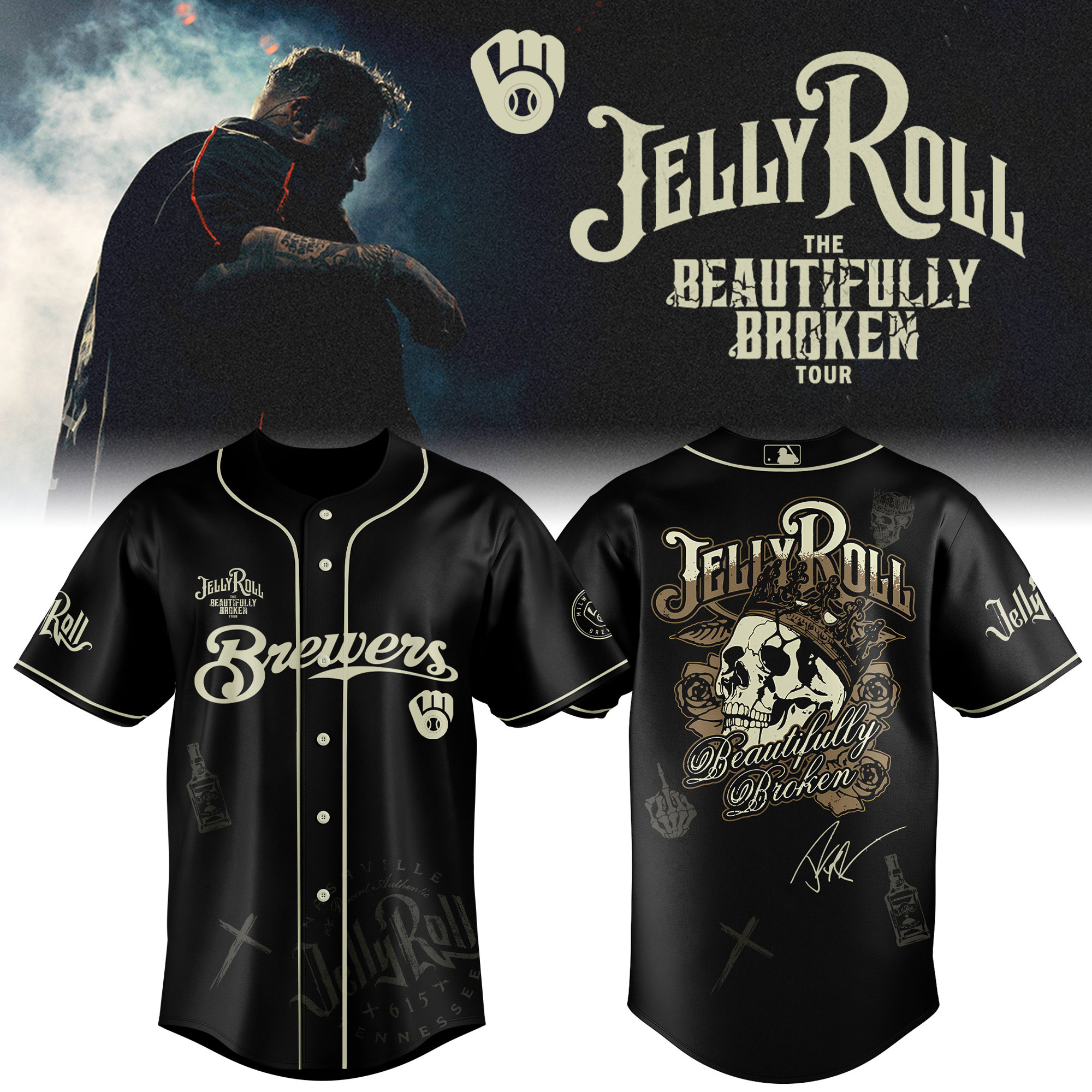 Milwaukee Brewers X Jelly Roll Baseball Jersey 2025 Gift For Baseball Fans