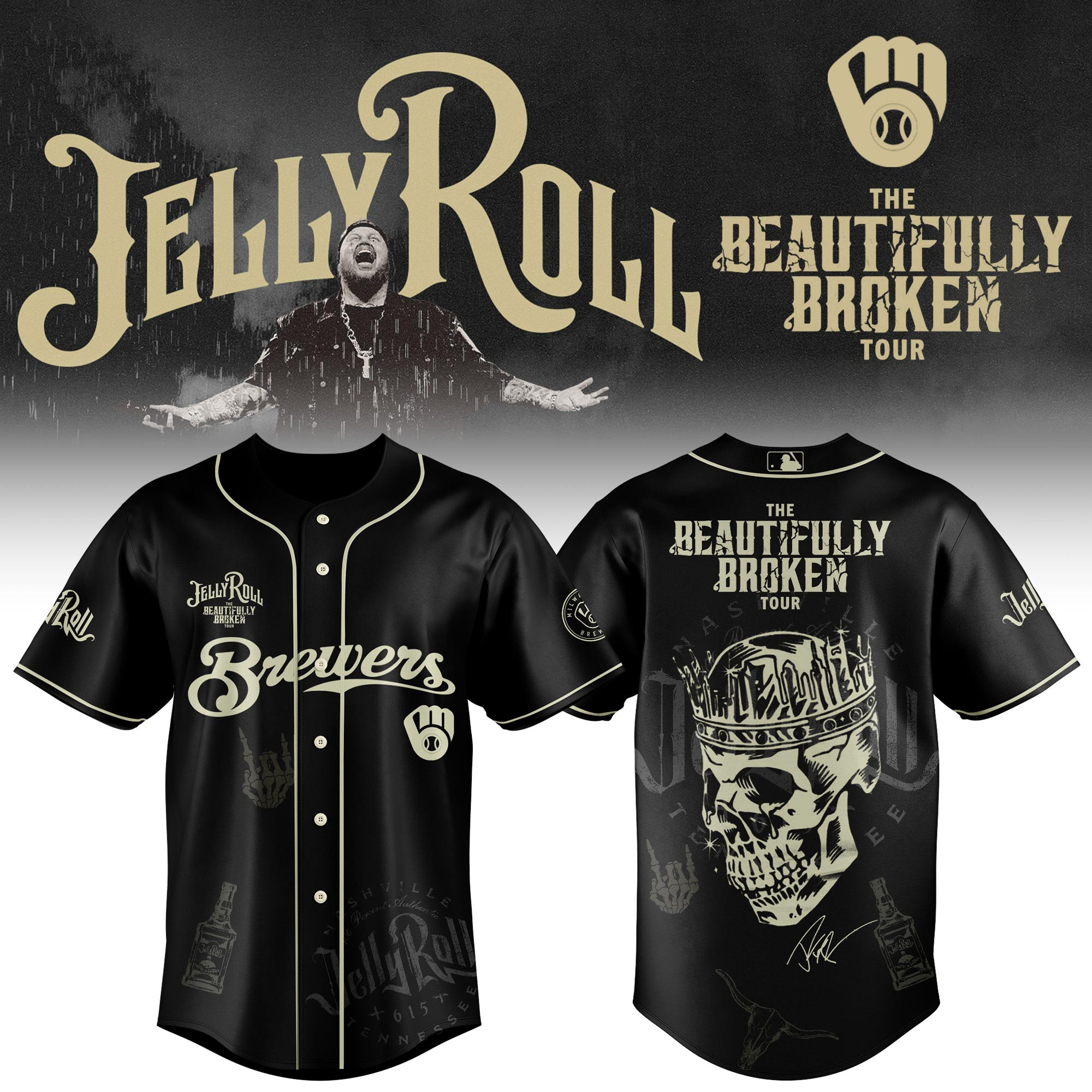 Milwaukee Brewers X Jelly Roll Baseball Jersey 2025 Gift For Jelly Roll Fans