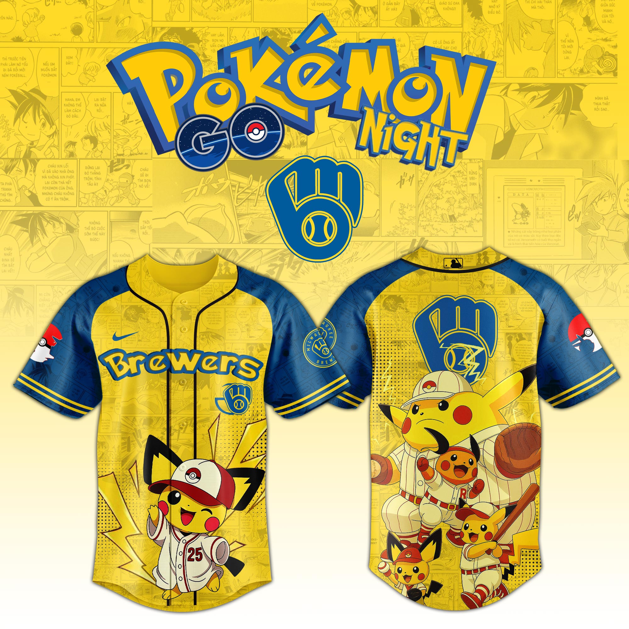 Milwaukee Brewers X Pokemon Go Night 2025 Jersey Baseball Team Gift Ideas