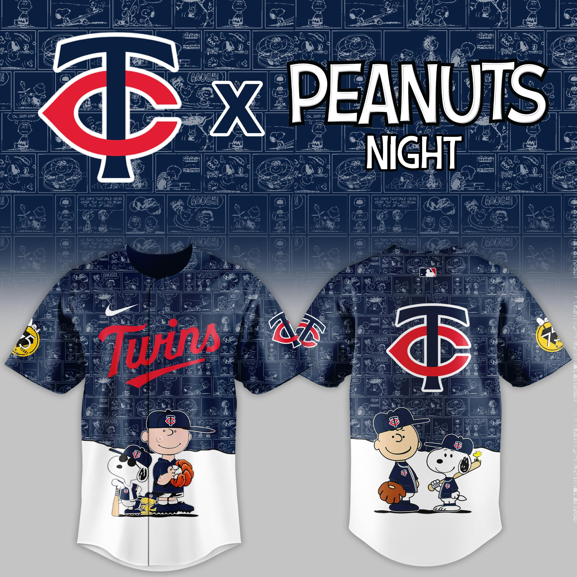 Minnesota Twins Mlb X Peanuts Night Baseball Jersey For Fan
