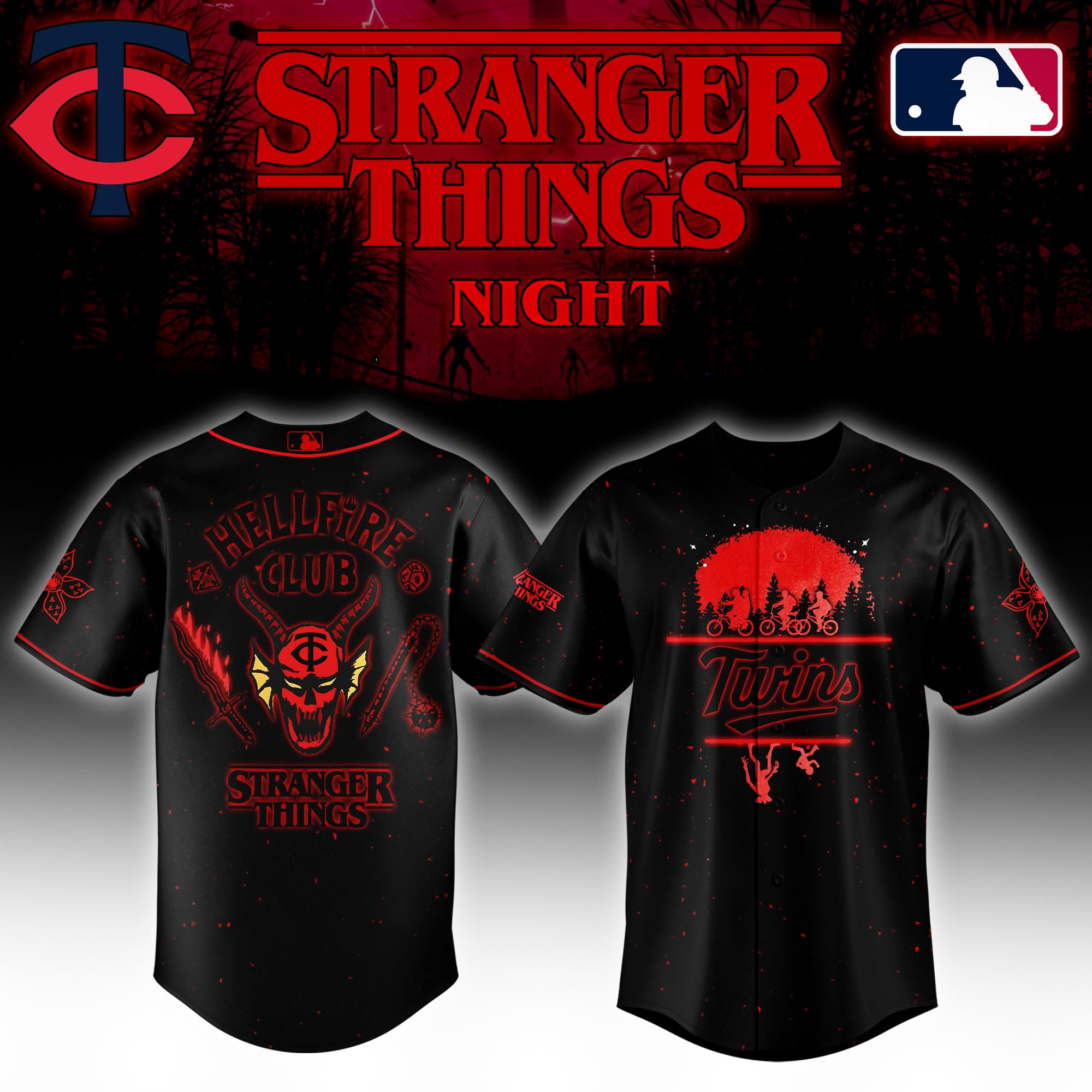 Minnesota Twins Mlb X Stranger Things Night Baseball Jersey For Fans
