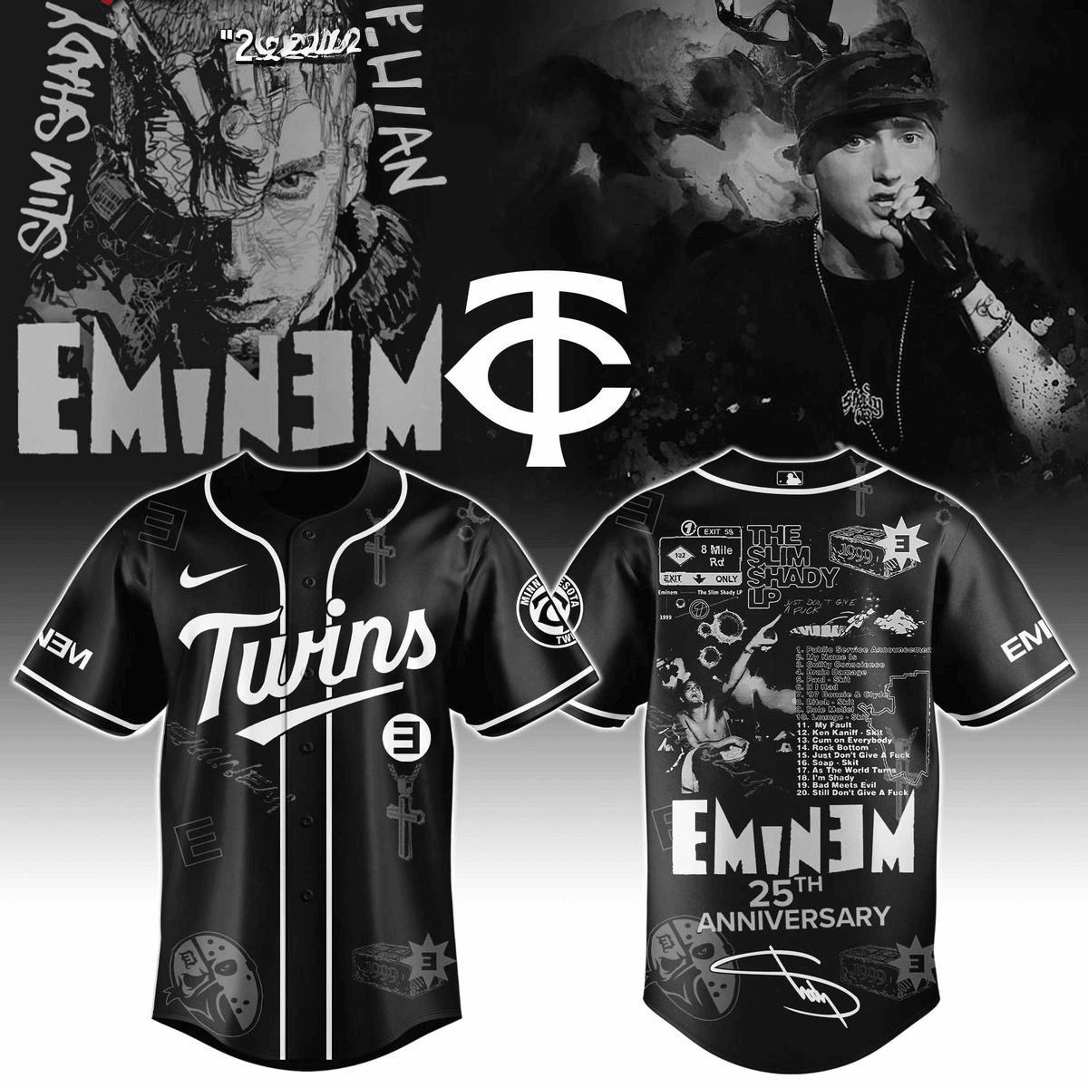 Minnesota Twins X Eminem 25th Anniversary Of The Slim Shady Lp 2025 Jersey Minnesota Twins Merch