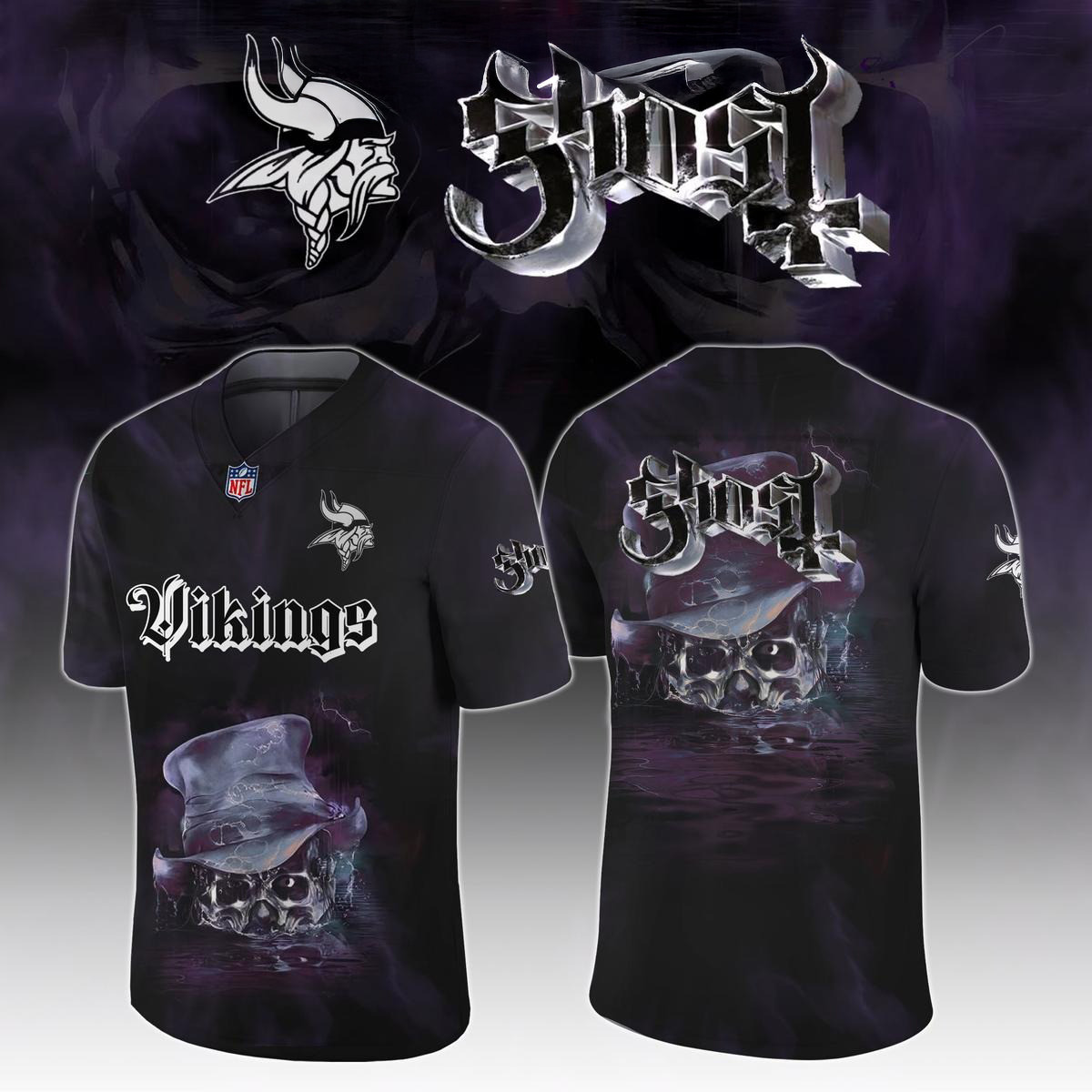 Minnesota Vikings Celebration Ghost Skeletour World Tour 2025 Football Jersey Vikings Merch
