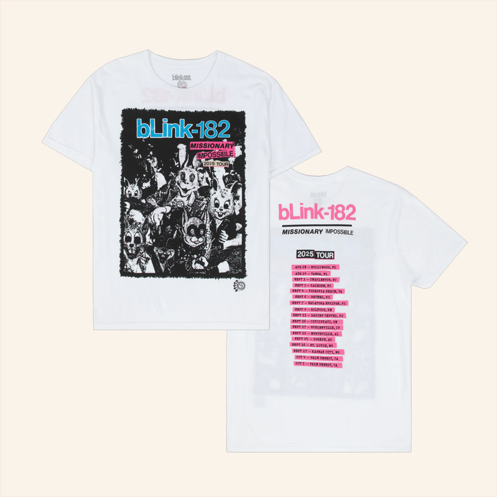Missionary Impossible Tour White T-Shirt Blink 182 Merch Best Birthday Gifts For Music Lovers