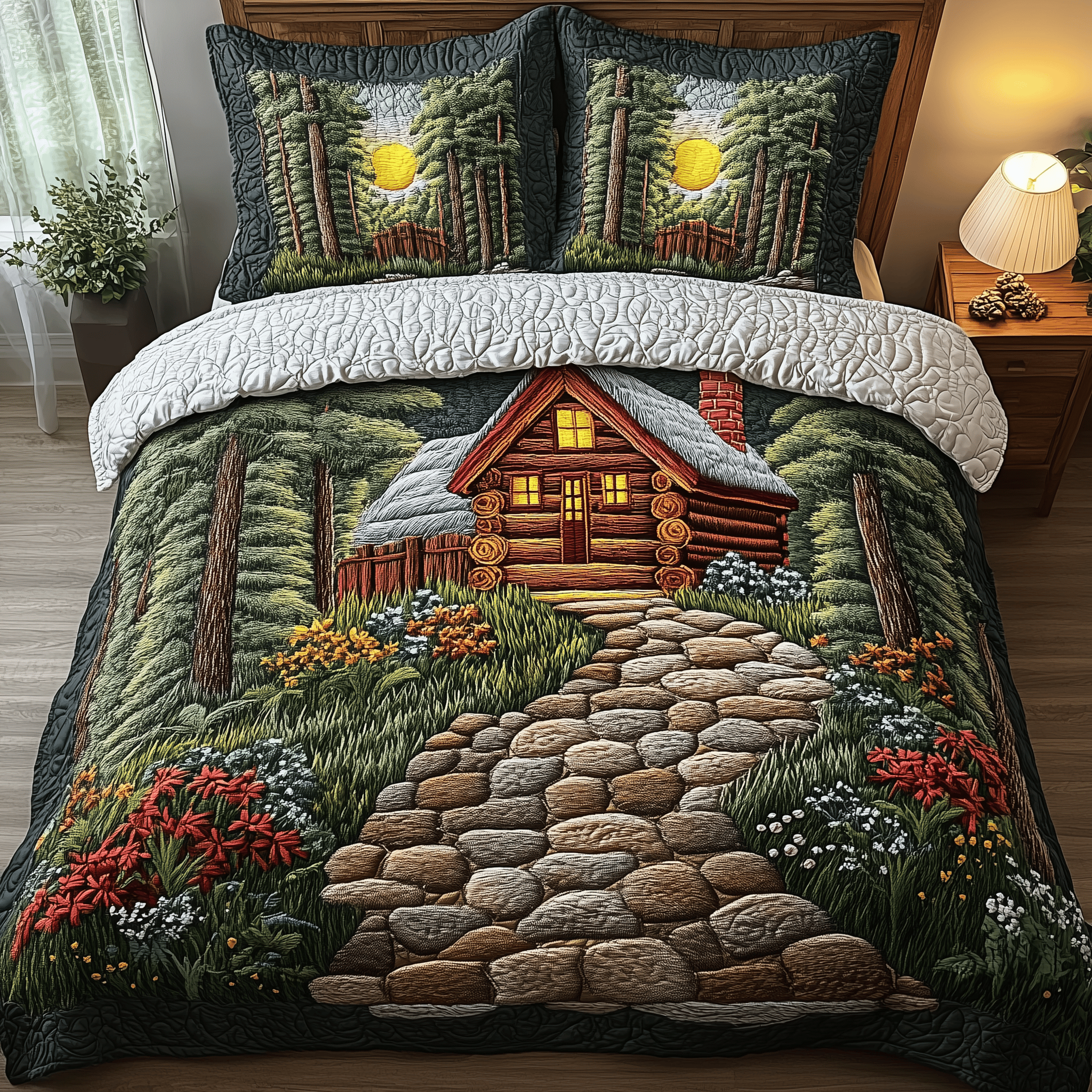 Mistique Forest Log Cabin Quilted Bedding Set Best Duvet Cover Bedspread Set Perfect Mother' Day Gifts