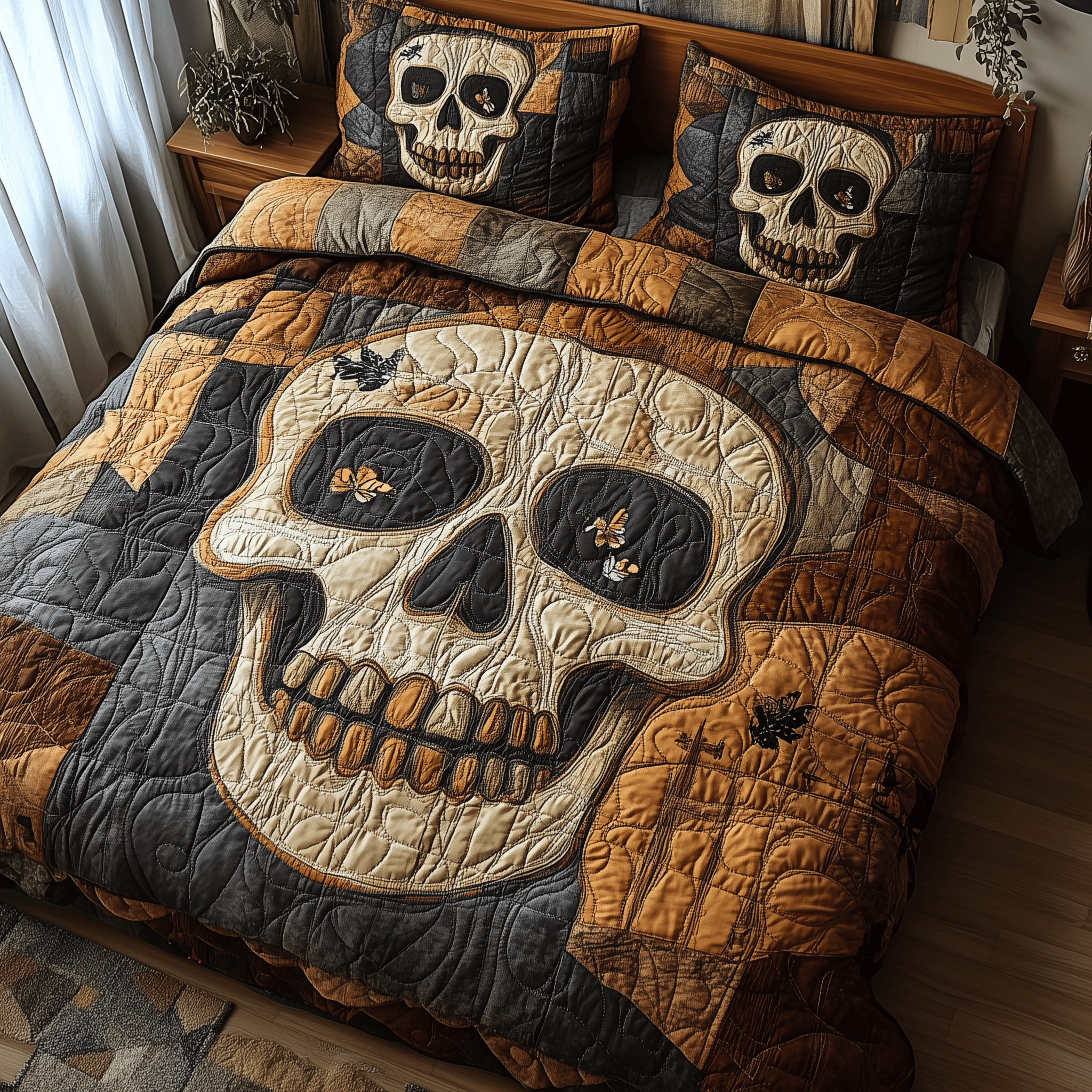 Mistique Skull Quilted Bedding Set Best Father's Day Duvet Cover Set Gifts For Skull Lovers