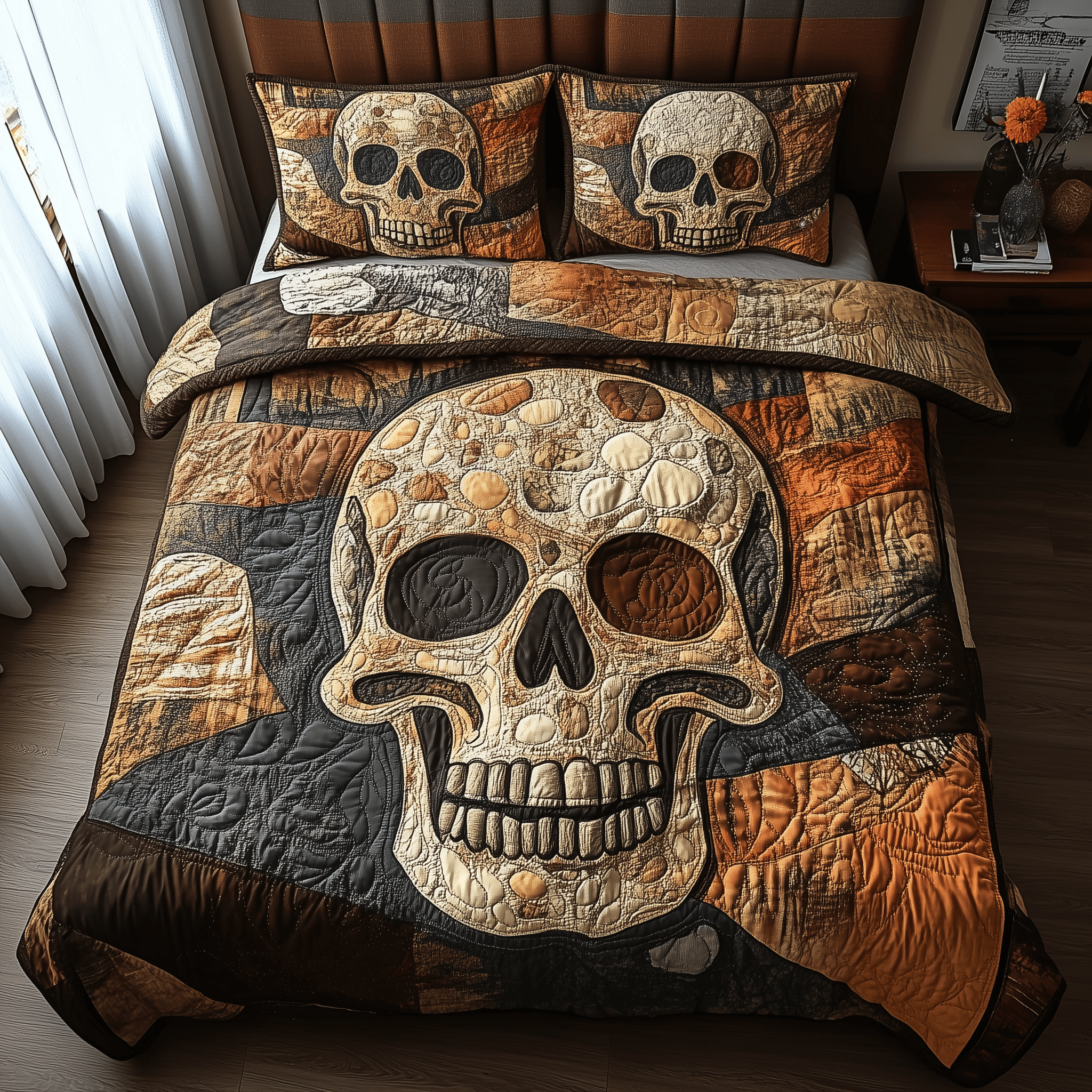 Mistique Skull Quilted Bedding Set Best Father's Day Duvet Cover Set Skull Items For Gifts