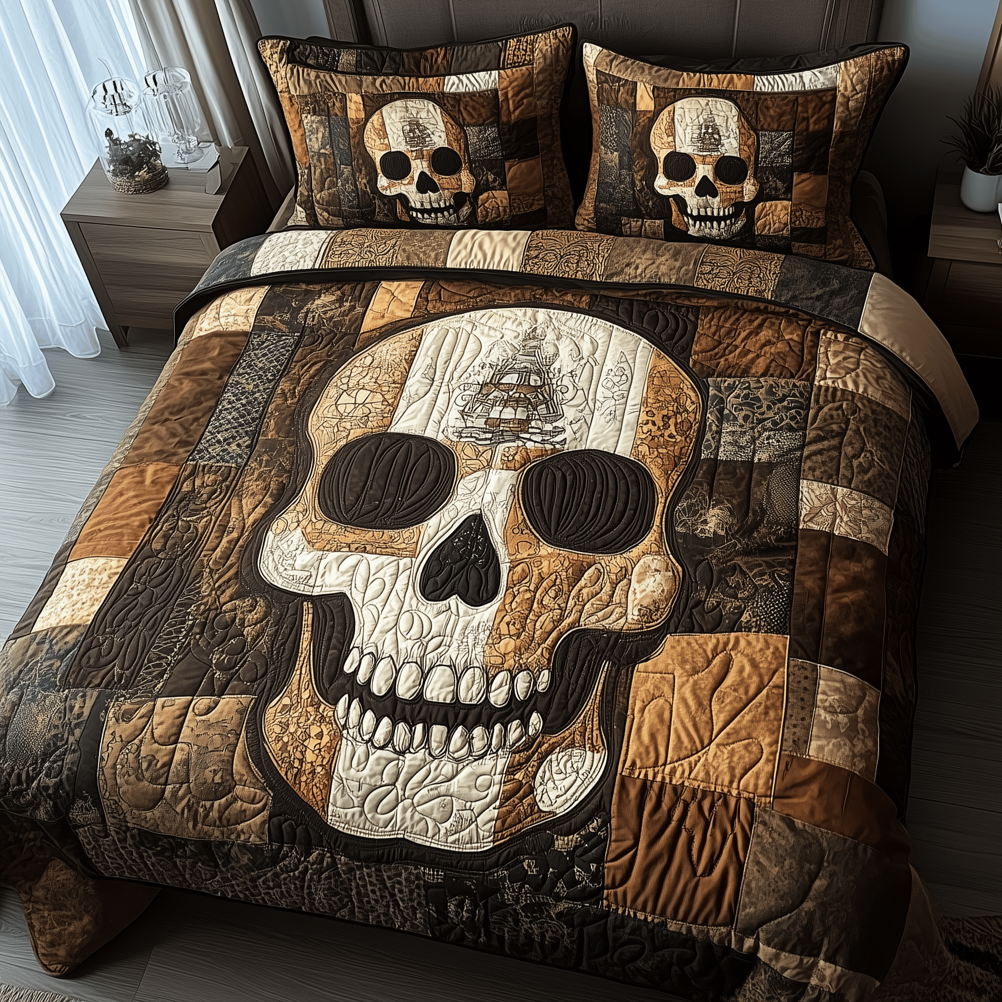 Mistique Skull Quilted Bedding Set Best Father's Day Duvet Cover Set Skull Presents For Her