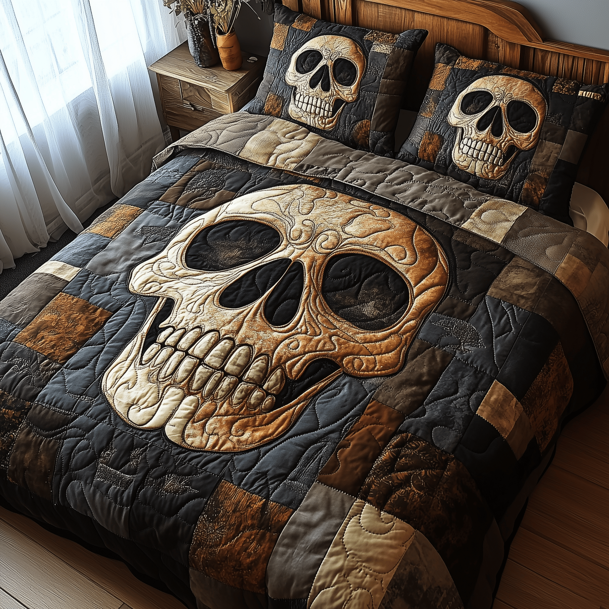 Mistique Skull Quilted Bedding Set Best Father's Day Duvet Cover Set Skull Themed Gifts