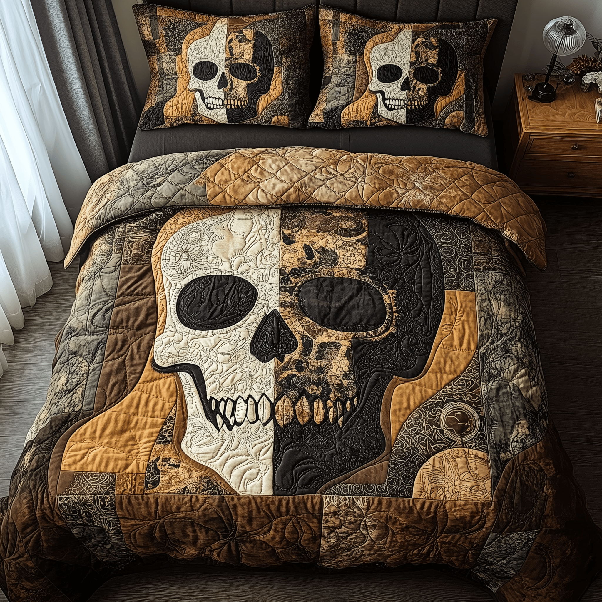 Mistique Skull Quilted Bedding Set Cool First Valentine Duvet Cover Set Gifts For People Who Like Skulls