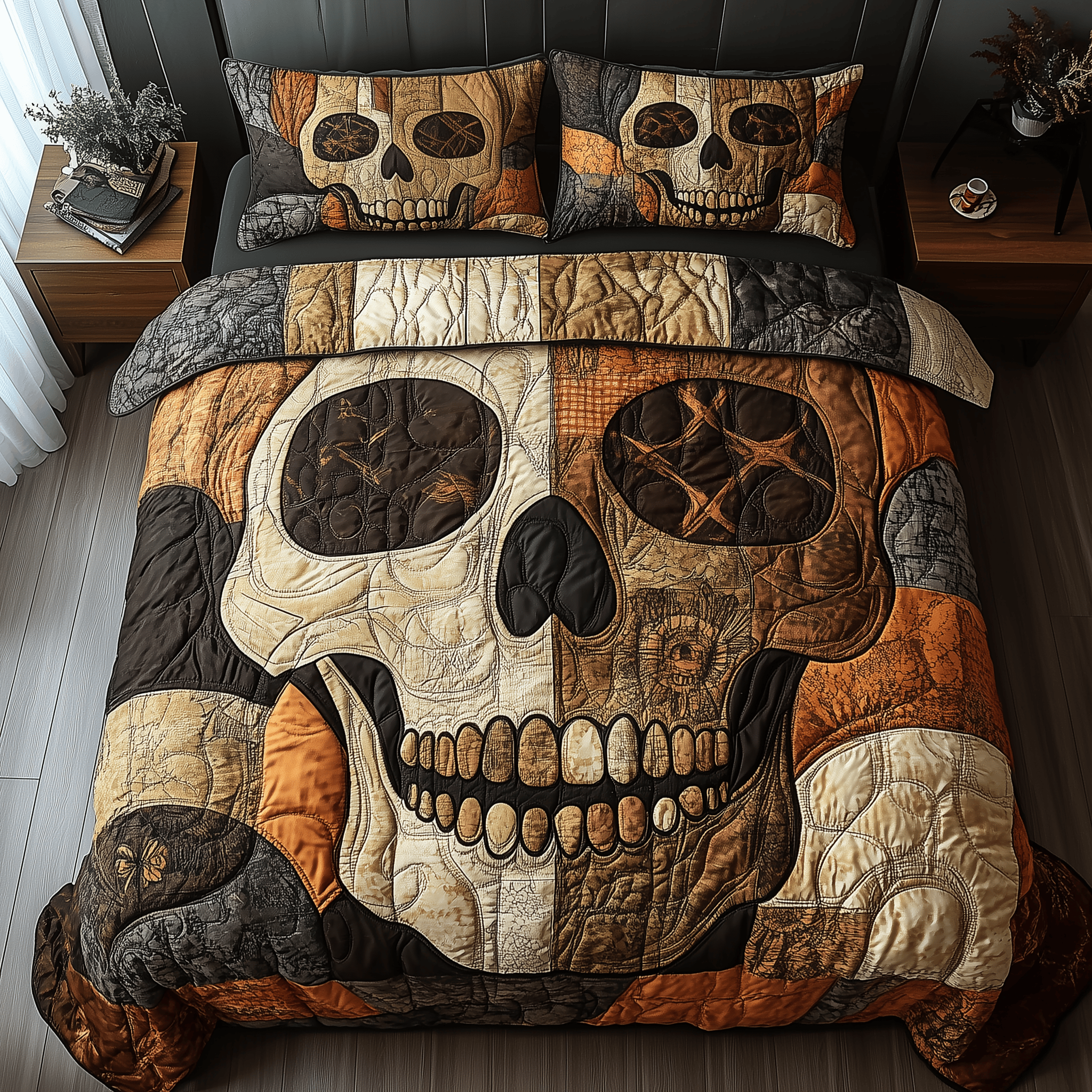 Mistique Skull Quilted Bedding Set Cool First Valentine Duvet Cover Set Gifts With Skulls On Them