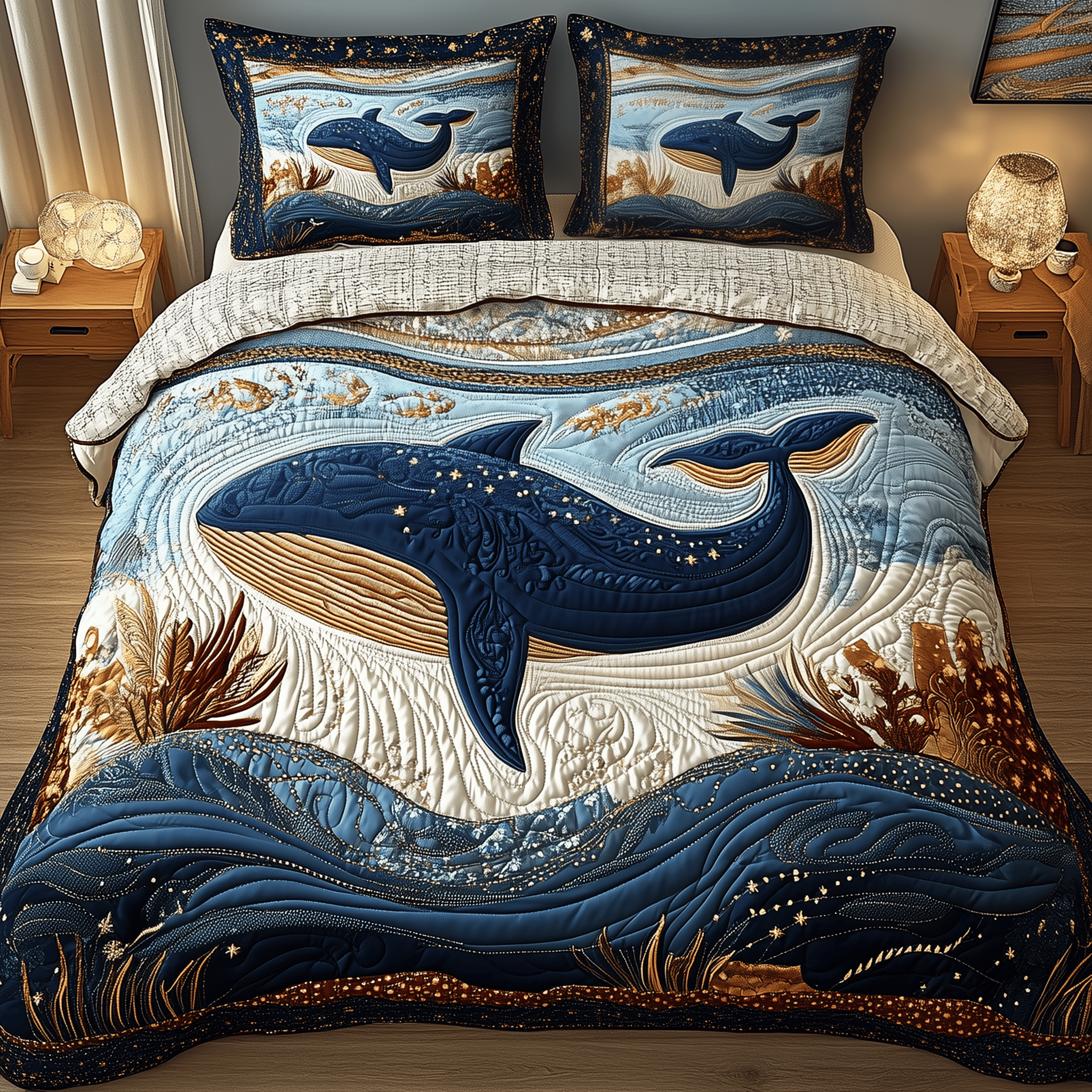 Mistique Whale Quilted Bedding Set Duvet Cover Bedspread Set Items Unique Father'sDay Gifts