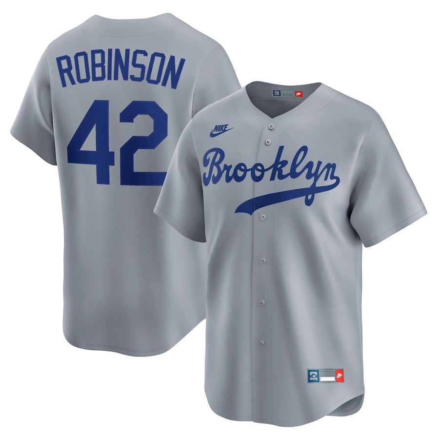 MLB 42 Jersey Day Brooklyn Dodgers Jackie Robinson Replica Jersey Gray Throwback Cooperstown
