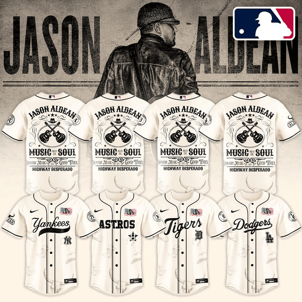 MLB All Teams X Jason Aldean Music From The Soul 2025 Jersey MLB Merch Gifts For Fans