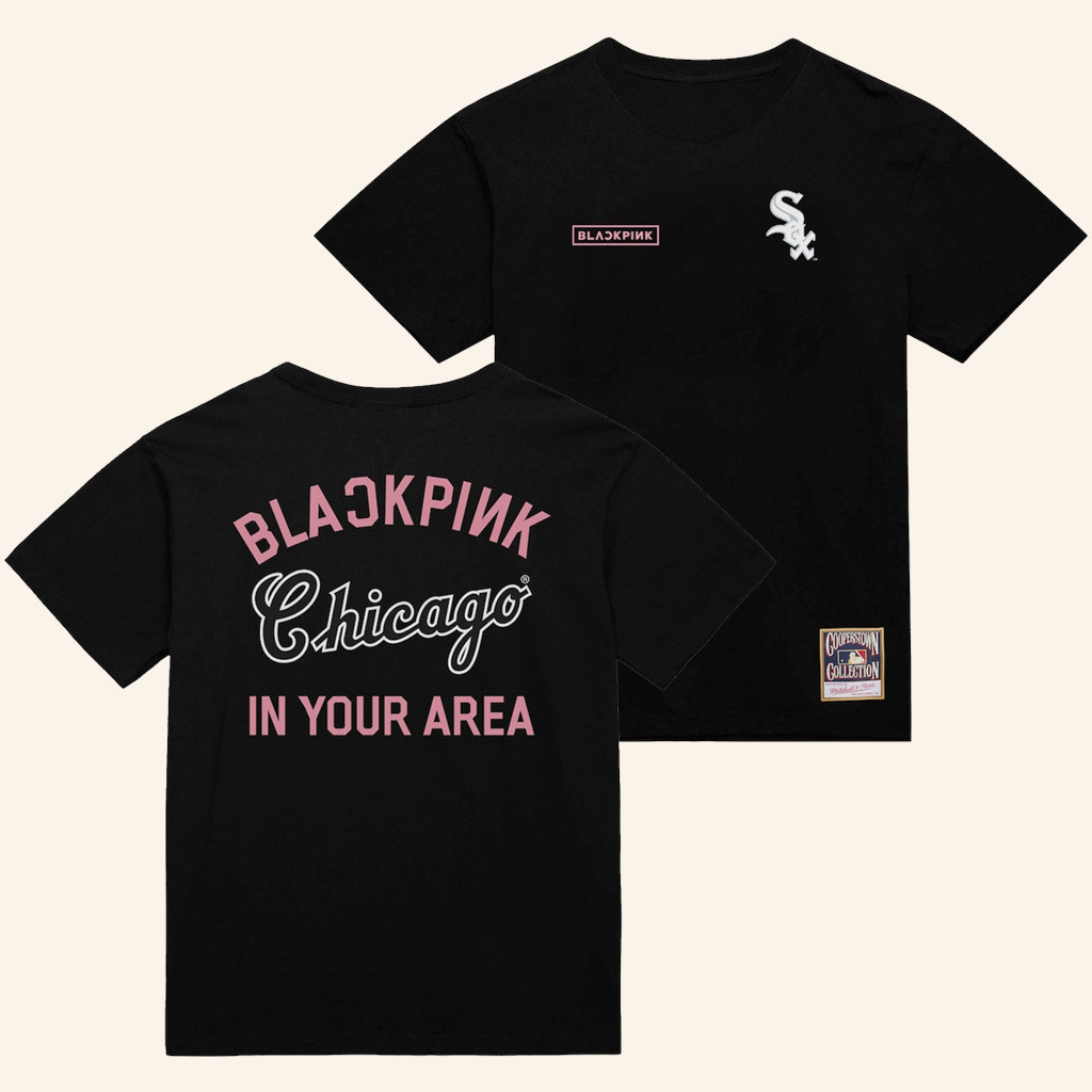 MLB Black Pink Merch Chicago White Sox Mitchell And Ness x BLACKPINK Black T-Shirt Wife Gifts