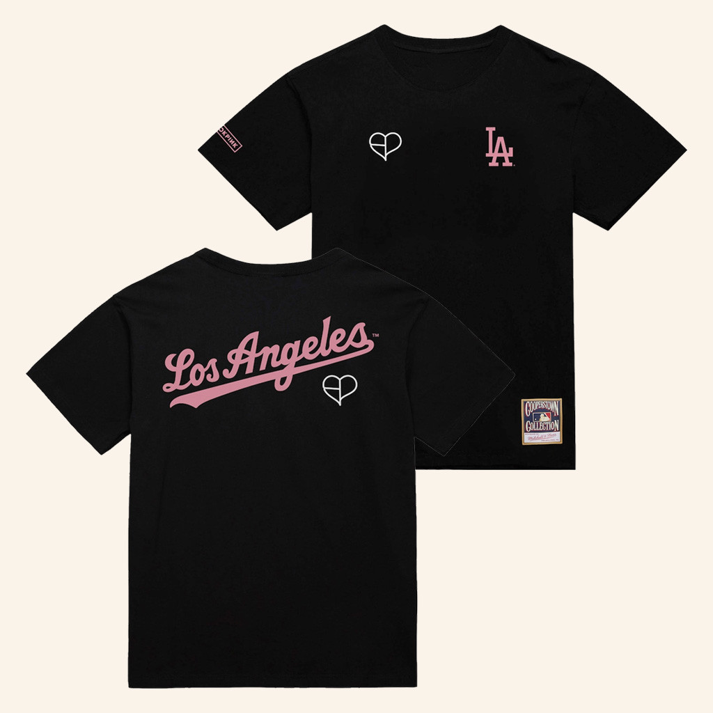 MLB Black Pink Merch Los Angeles Dodgers Mitchell And Ness x BLACKPINK Black Shirt Her Gifts