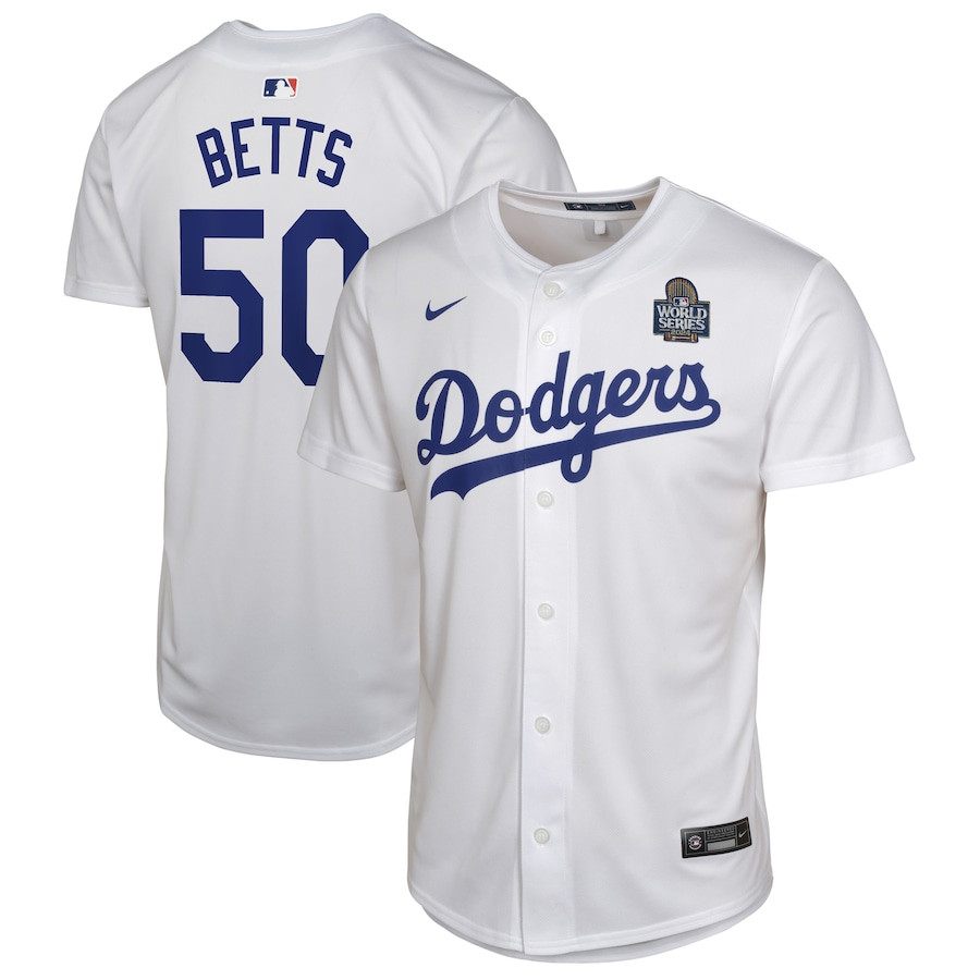 Mookie Betts 50 Los Angeles Dodgers 2024 World Series Game YOUTH Jersey - White - JS577