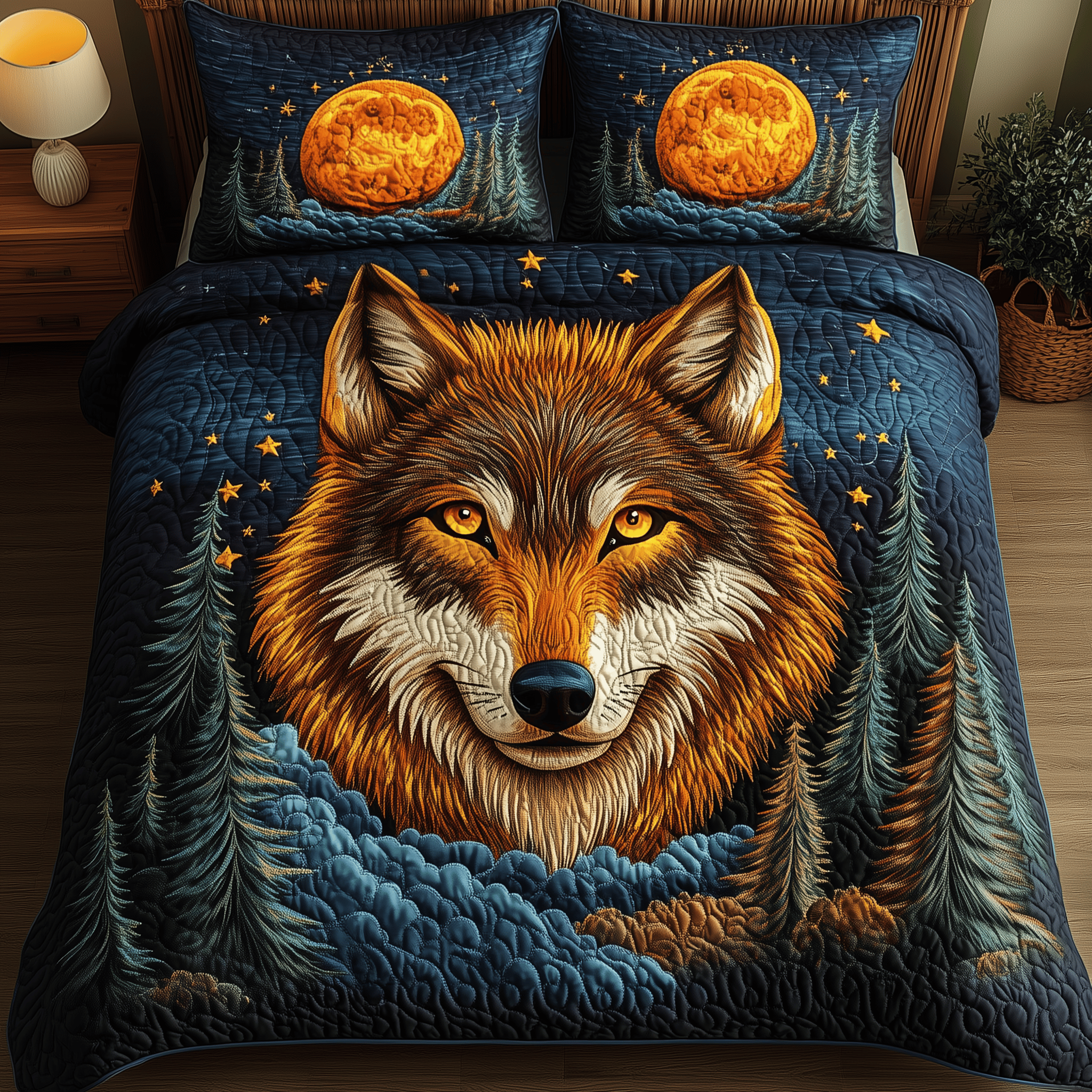 Moonlit Howl Quilted Bedding Set Duvet Cover Bedspread Set Item Father's Day Gifts For Grandpa