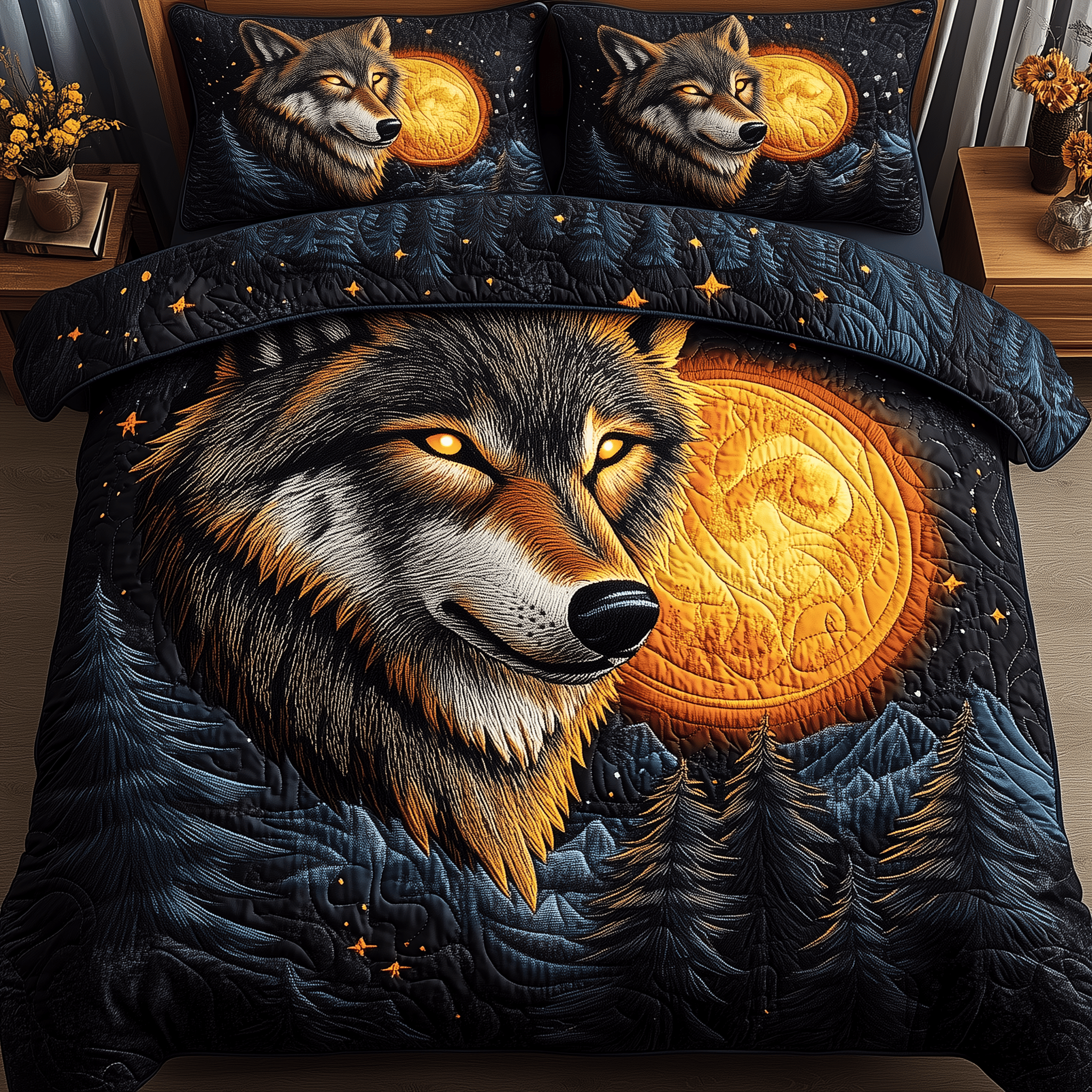 Moonlit Howl Quilted Bedding Set Duvet Cover Bedspread Set Item Father's Day Gifts For Husband