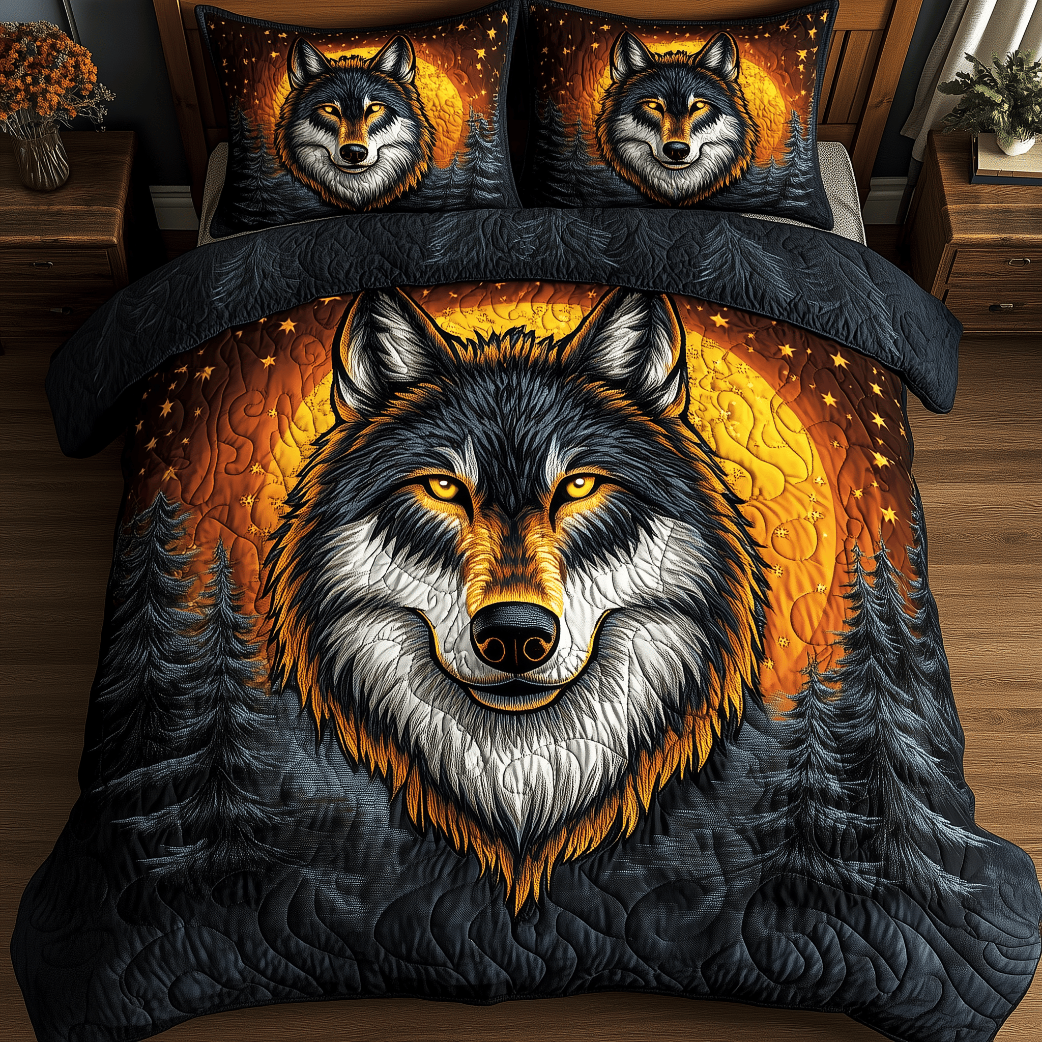 Moonlit Howl Quilted Bedding Set Duvet Cover Bedspread Set Item Funny Father's Day Gifts