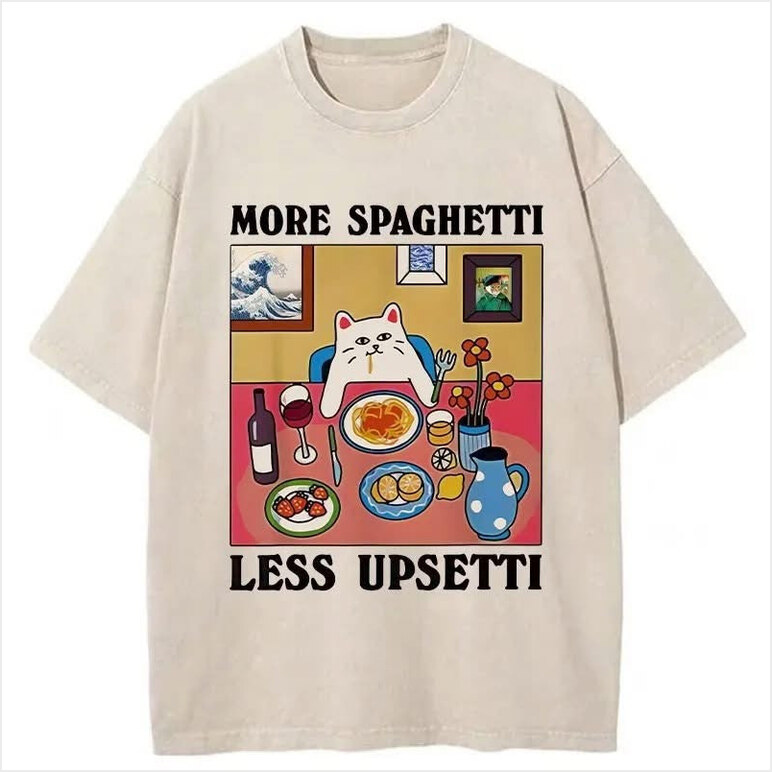 More Spaghetti Less Upsetti Shirt Funny Cat T-Shirt Birthday Gifts For Spaghetti Lovers