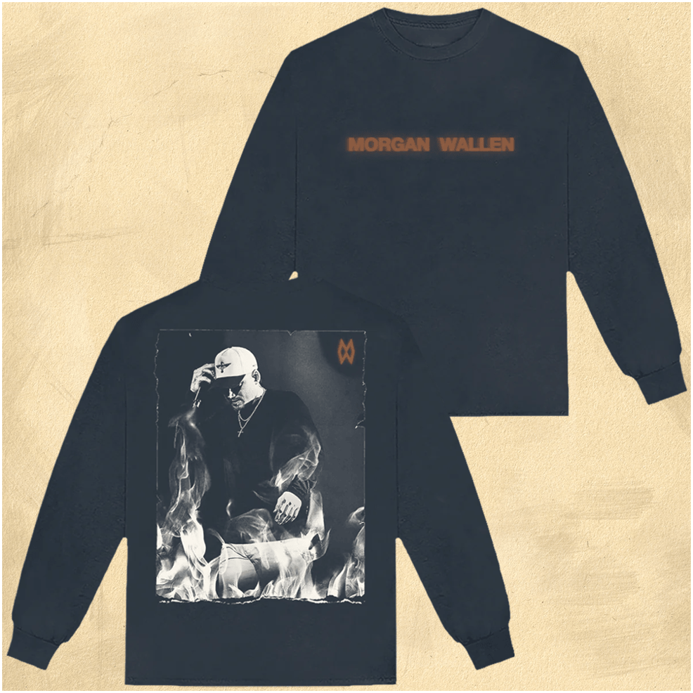 Morgan Wallen Merch Morgan Wallen Shirt Flames Live Photo Navy LongSleeve T-Shirt Husband Gifts