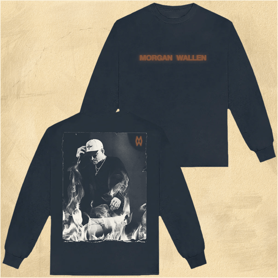 Morgan Wallen Shirt Morgan Wallen Merch Flames Live Photo Navy LongSleeve T-Shirt Husband Gifts