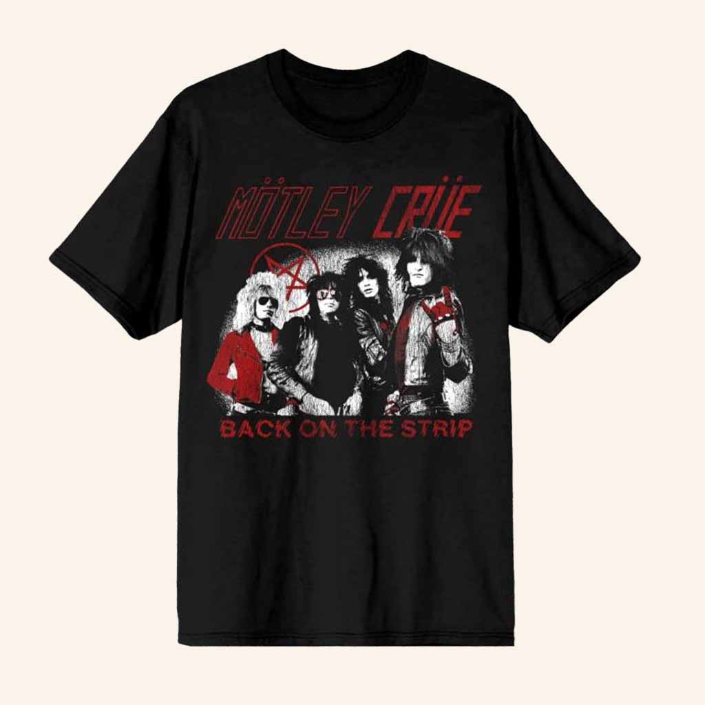 Motley Crue Merch Back On The Strip Black T-Shirt Gift Ideas For Fans
