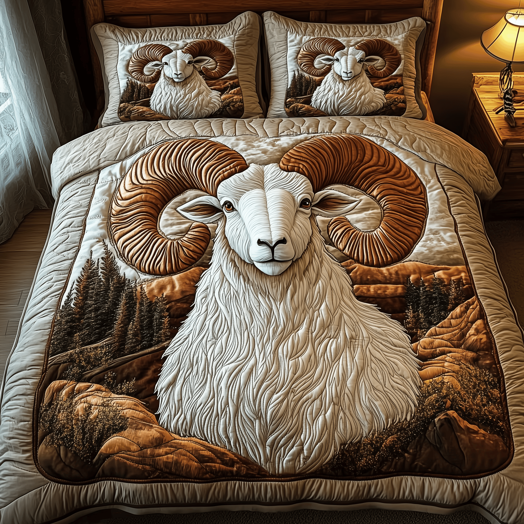 Mountain Legacy Bighorn Sheep Quilted Bedding Set Unique Duvet Cover Bedspread Set Valentine Gift For Girlfriend