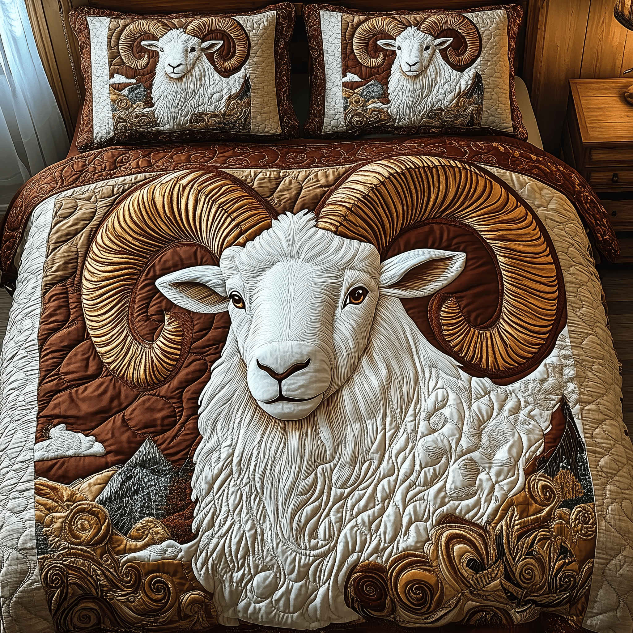 Mountain Legacy Bighorn Sheep Quilted Bedding Set Unique Duvet Cover Bedspread Set Valentines Day Presents For Her