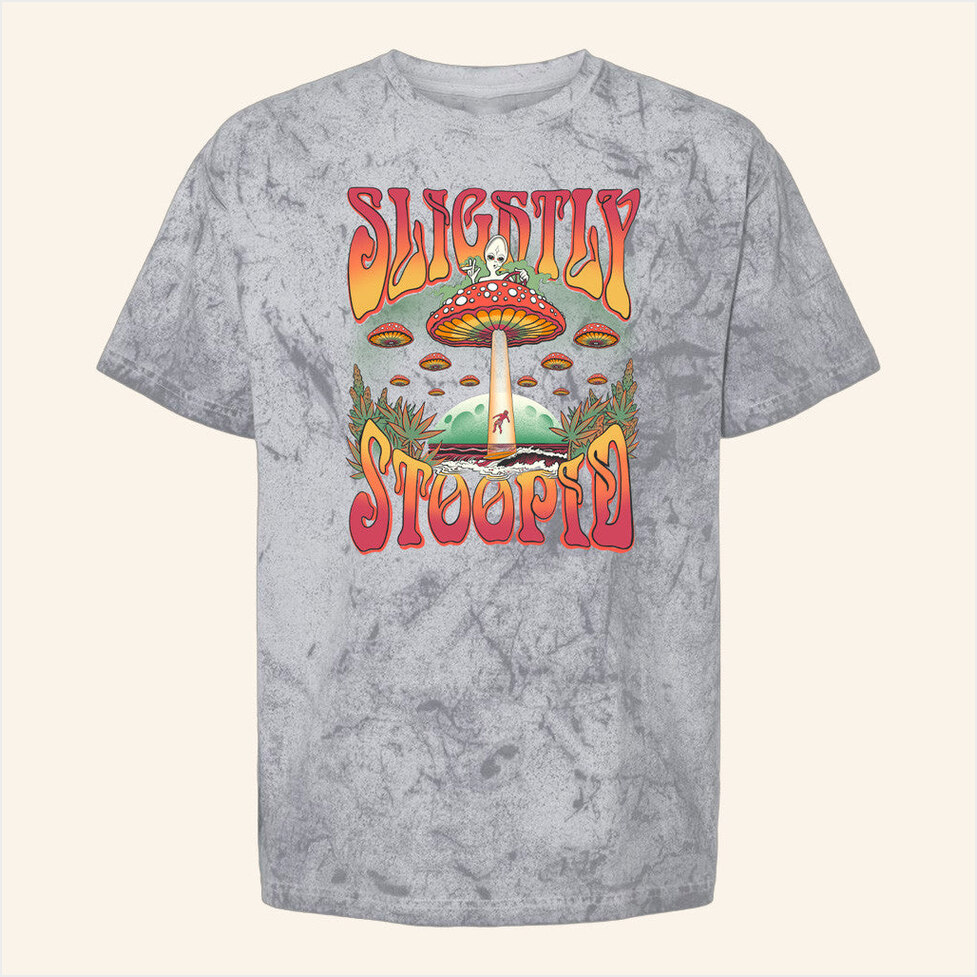 Mushroom UFO Grey Tie Dye T-Shirt Slightly Stoopid Merch Gifts For Dad Gifts For Best Friend