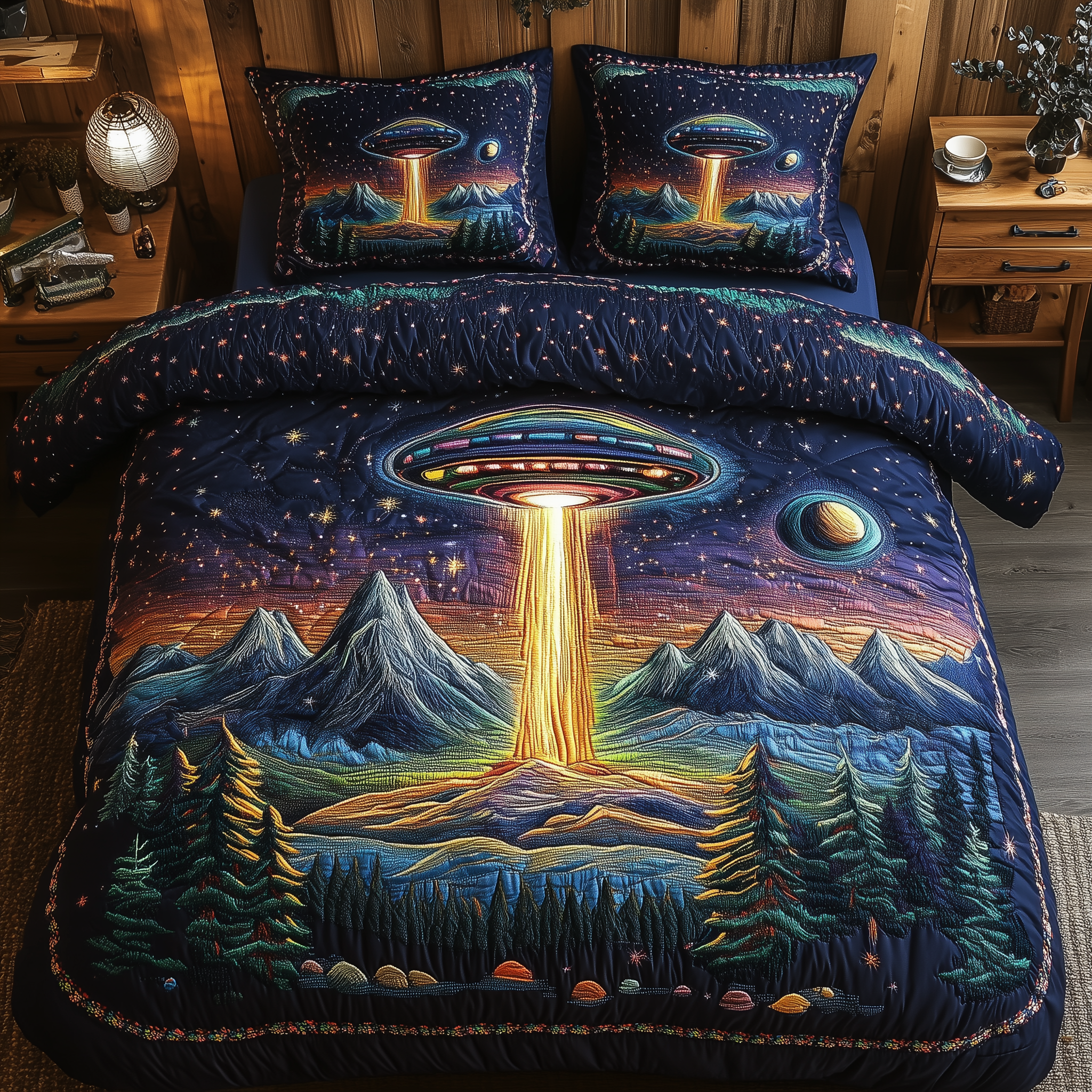 Mystery Among the Stars Quilted Bedding Set Duvet Cover Bedspread Set Item Gifts For New Dads