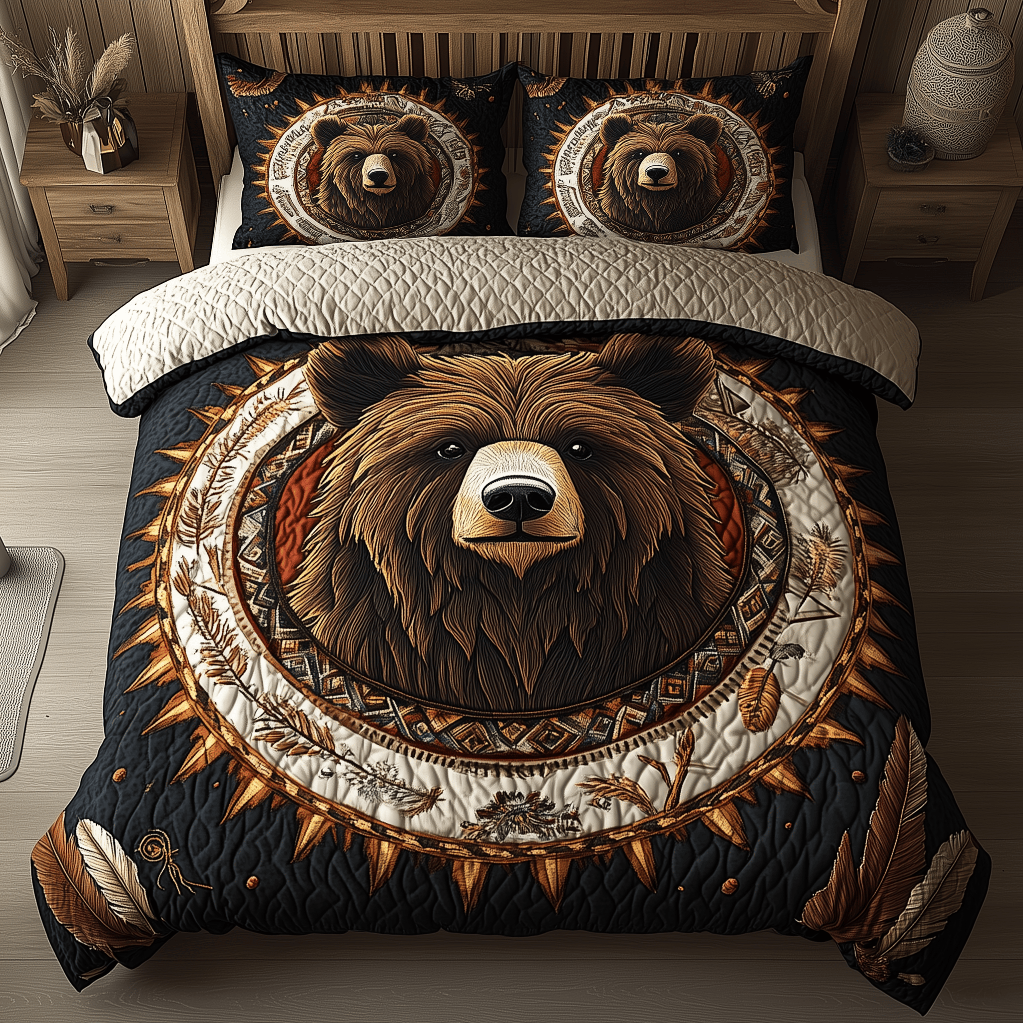 Mystic Bear Totem Quilted Bedding Set Best Mothers Day Duvet Cover Set Gifts For Bear Lovers