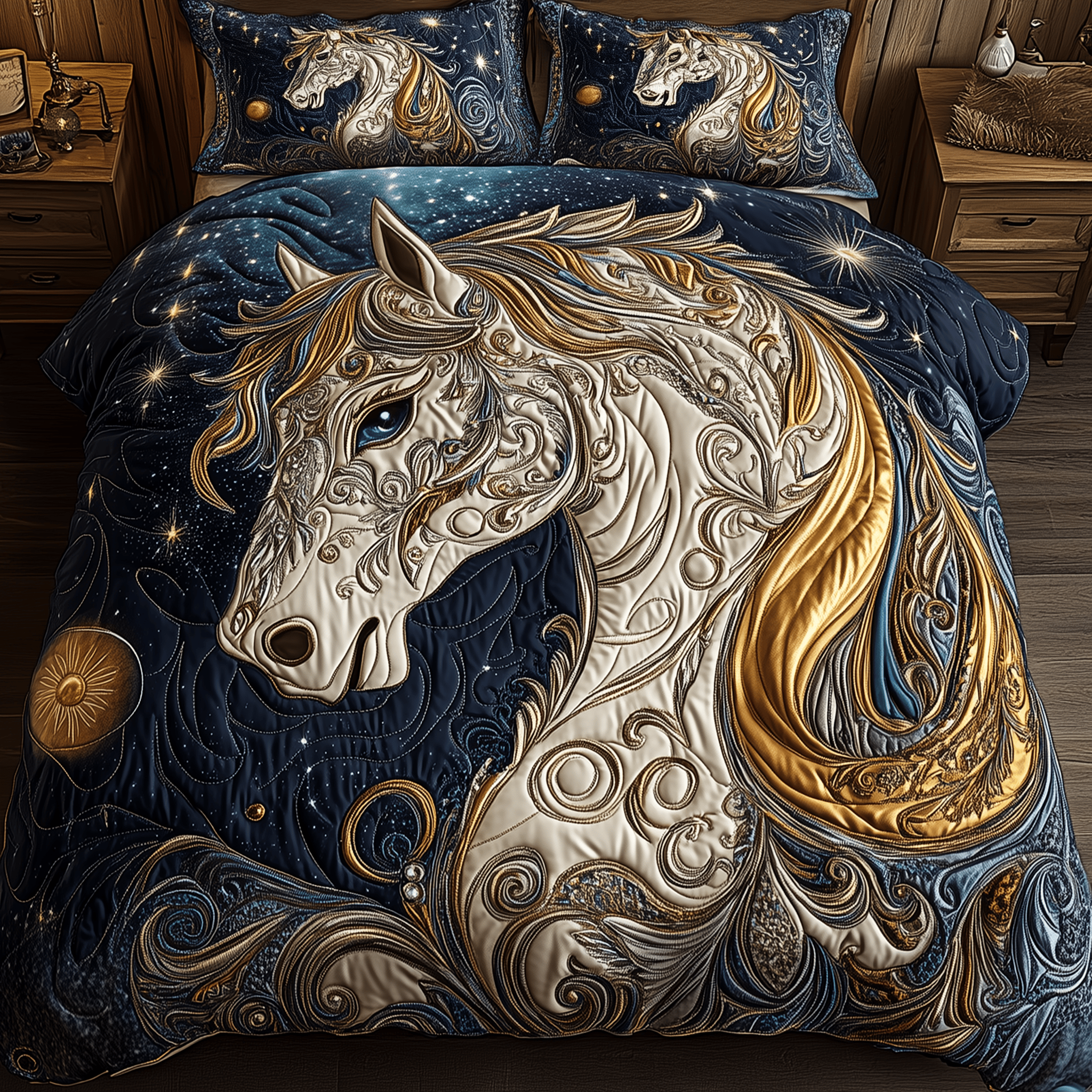 Mystic Horse Of The Cosmos Quilted Bedding Set Valentine'S Day Duvet Cover Set Unique Gifts For Horse Lovers