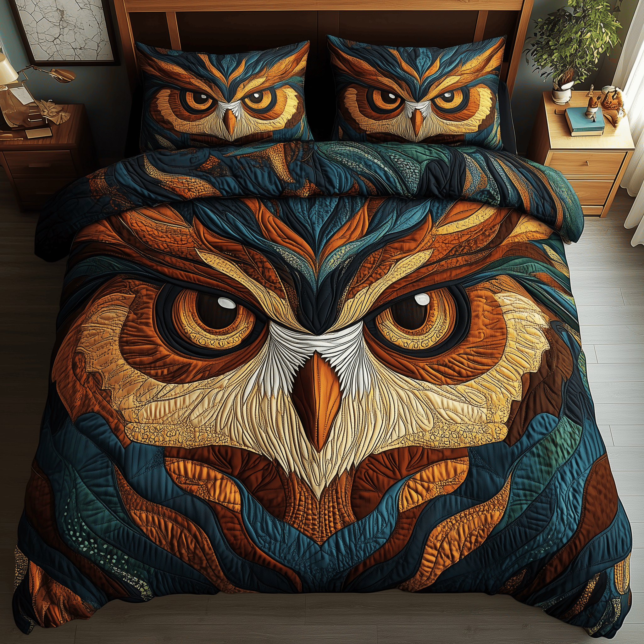 Mystic Owl Guardian Quilted Bedding Set Best Mothers Day Duvet Cover Set Owl Presents For Her
