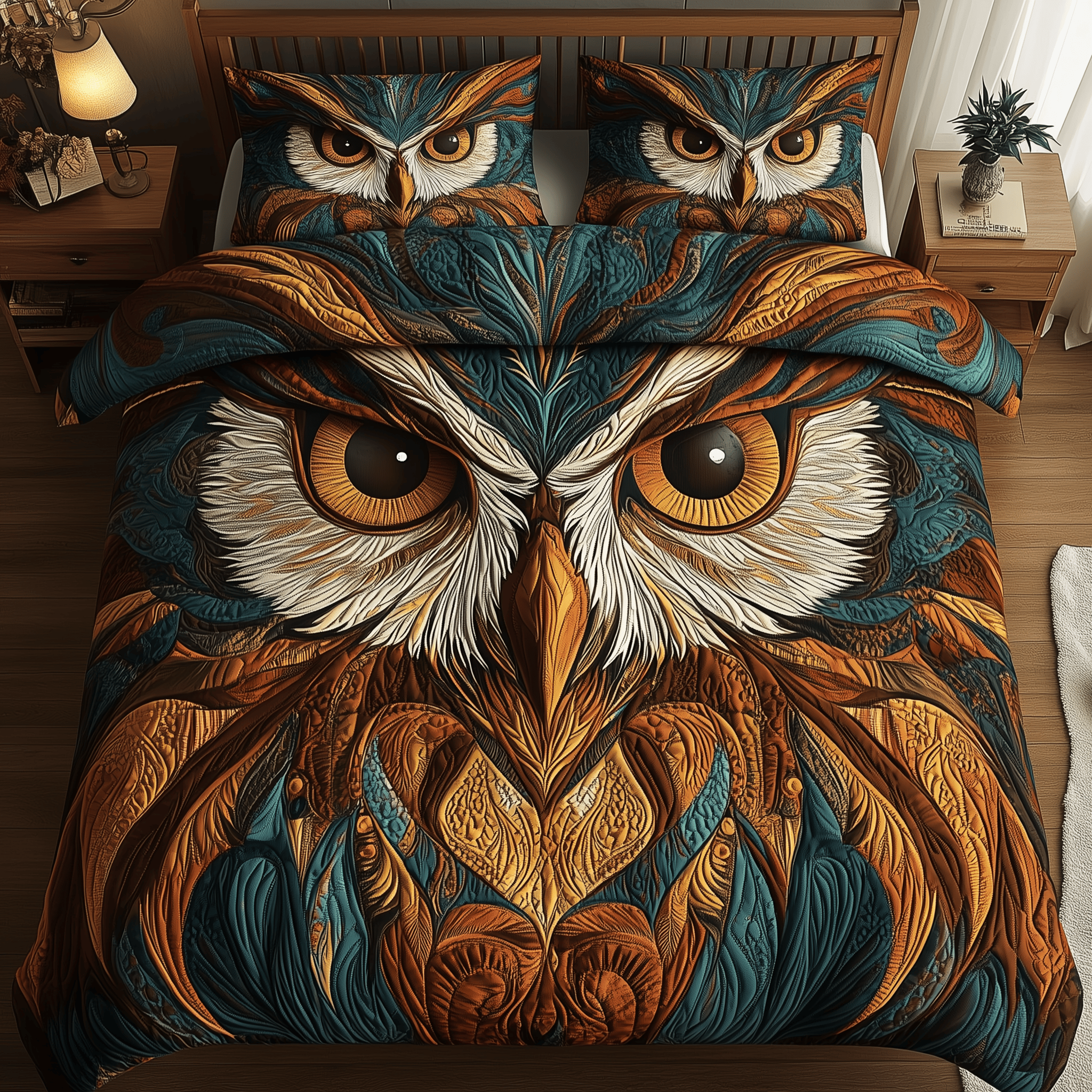 Mystic Owl Guardian Quilted Bedding Set Best Mothers Day Duvet Cover Set Owl Themed Gifts