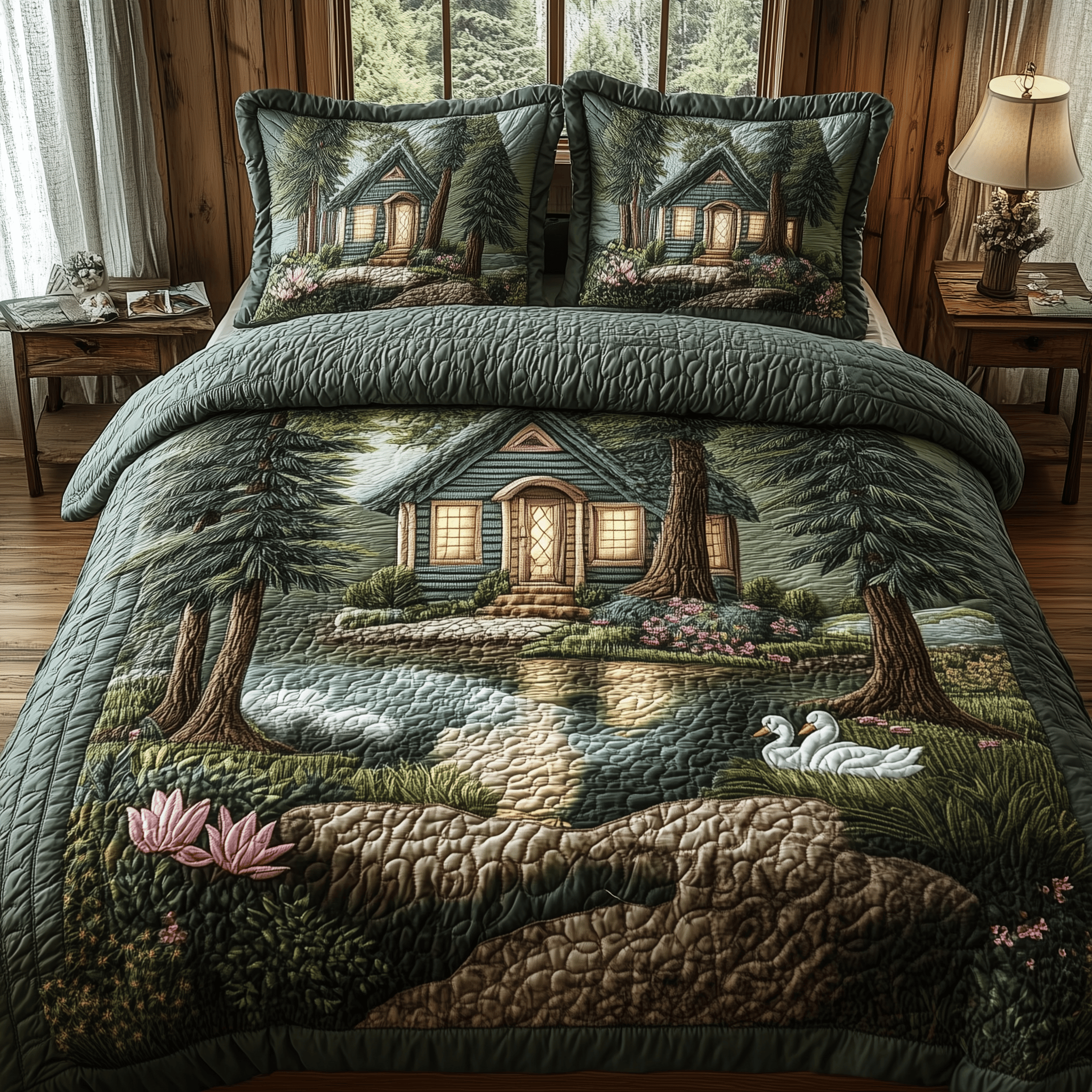 Mystical Woodland Cottage Quilted Bedding Set Duvet Cover Bedspread Set Item Gifts For Mom From Daughter