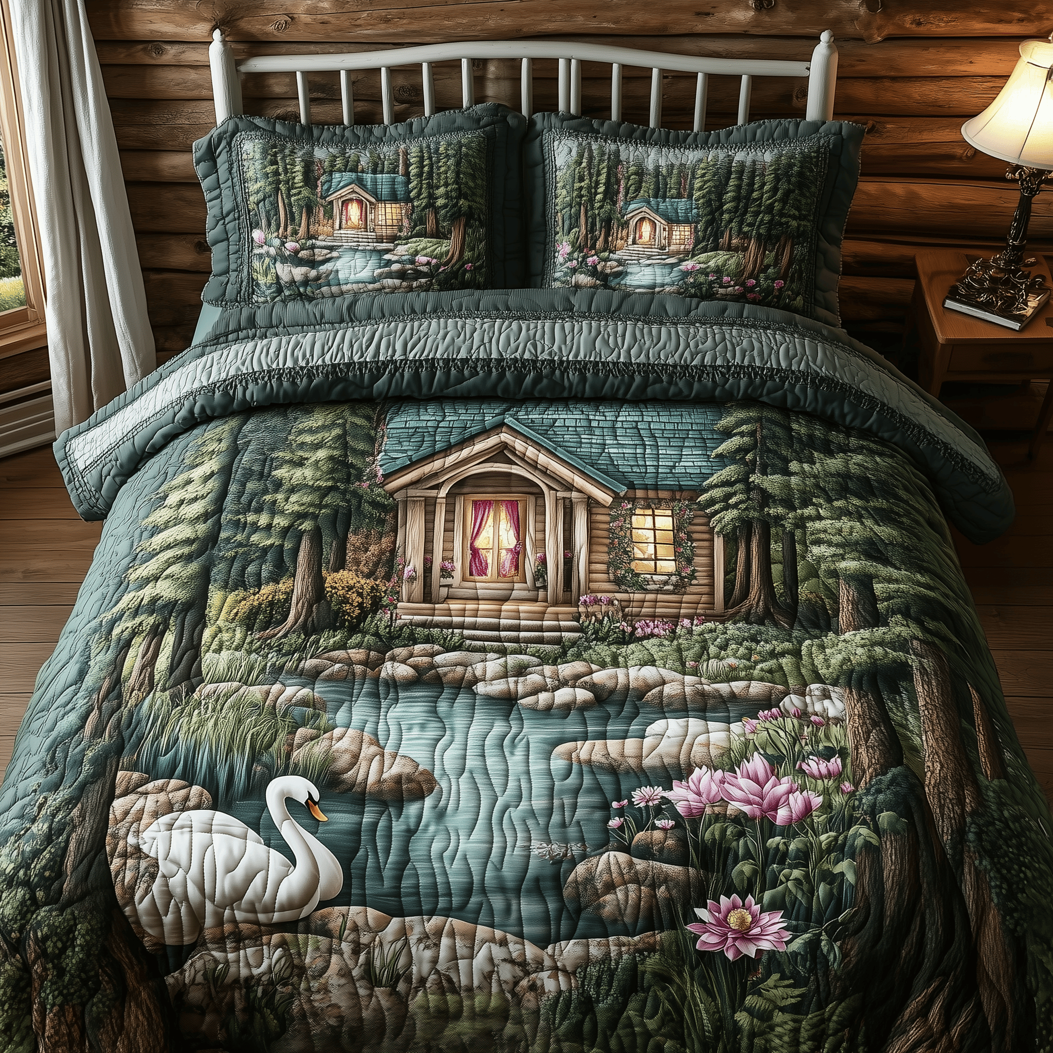Mystical Woodland Cottage Quilted Bedding Set Duvet Cover Bedspread Set Item Mother's In Law Gifts Mom's Day