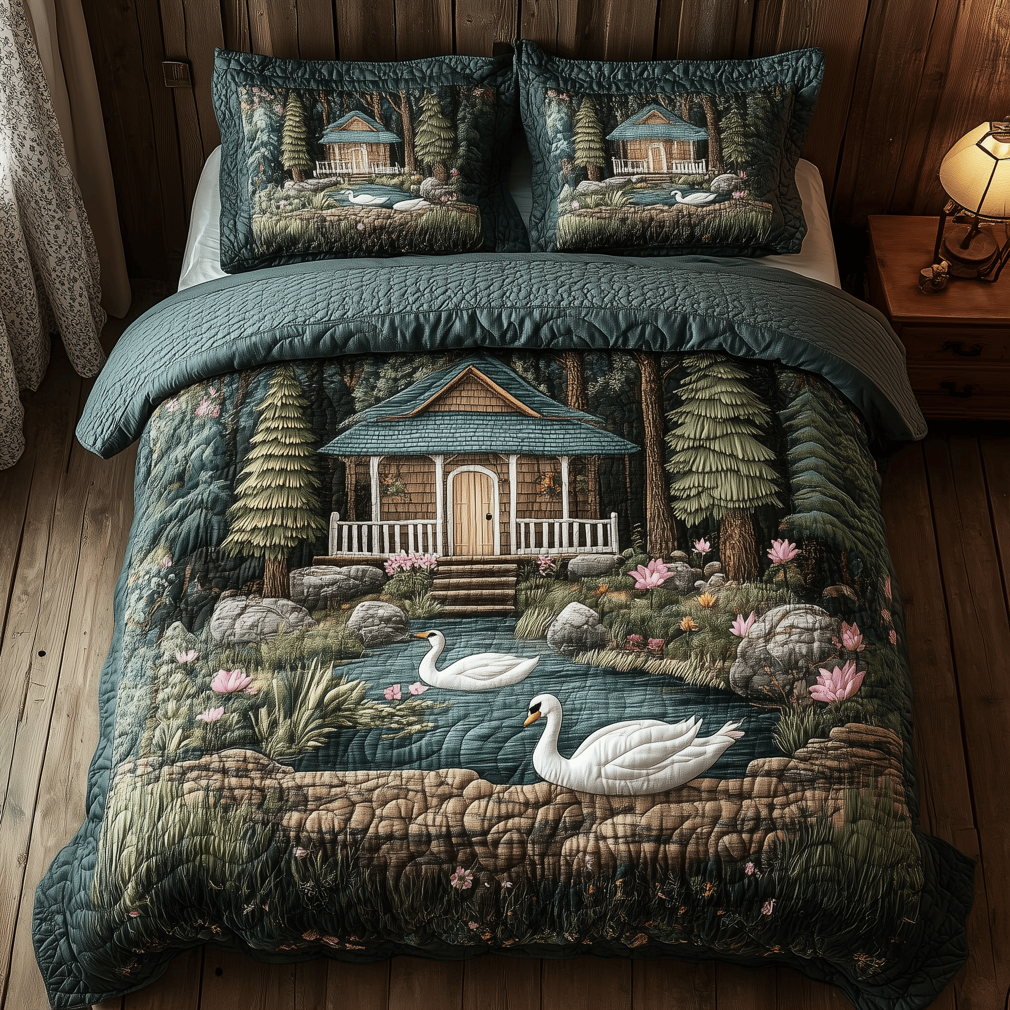 Mystical Woodland Cottage Quilted Bedding Set Duvet Cover Bedspread Set Item Unique Mother's Day Gifts