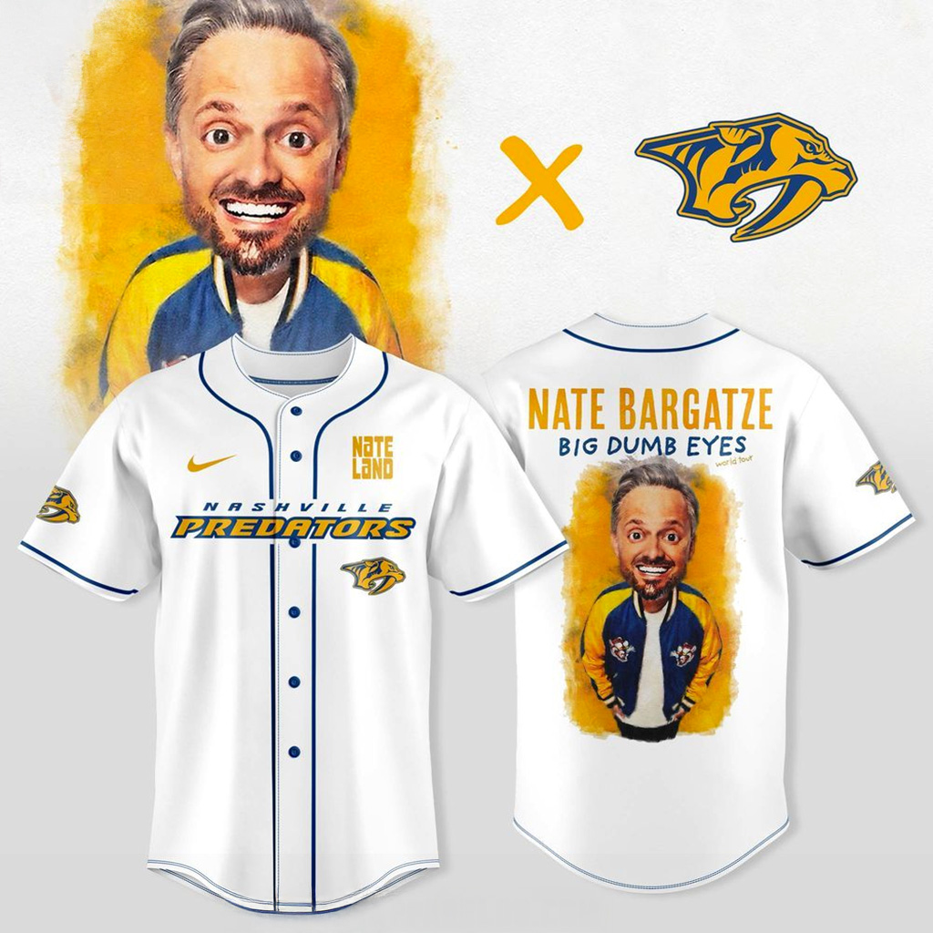 Nashville Predators X Nate Bargatze Big Dumb Eyes World Tour Jersey Fan Merch Him Gifts