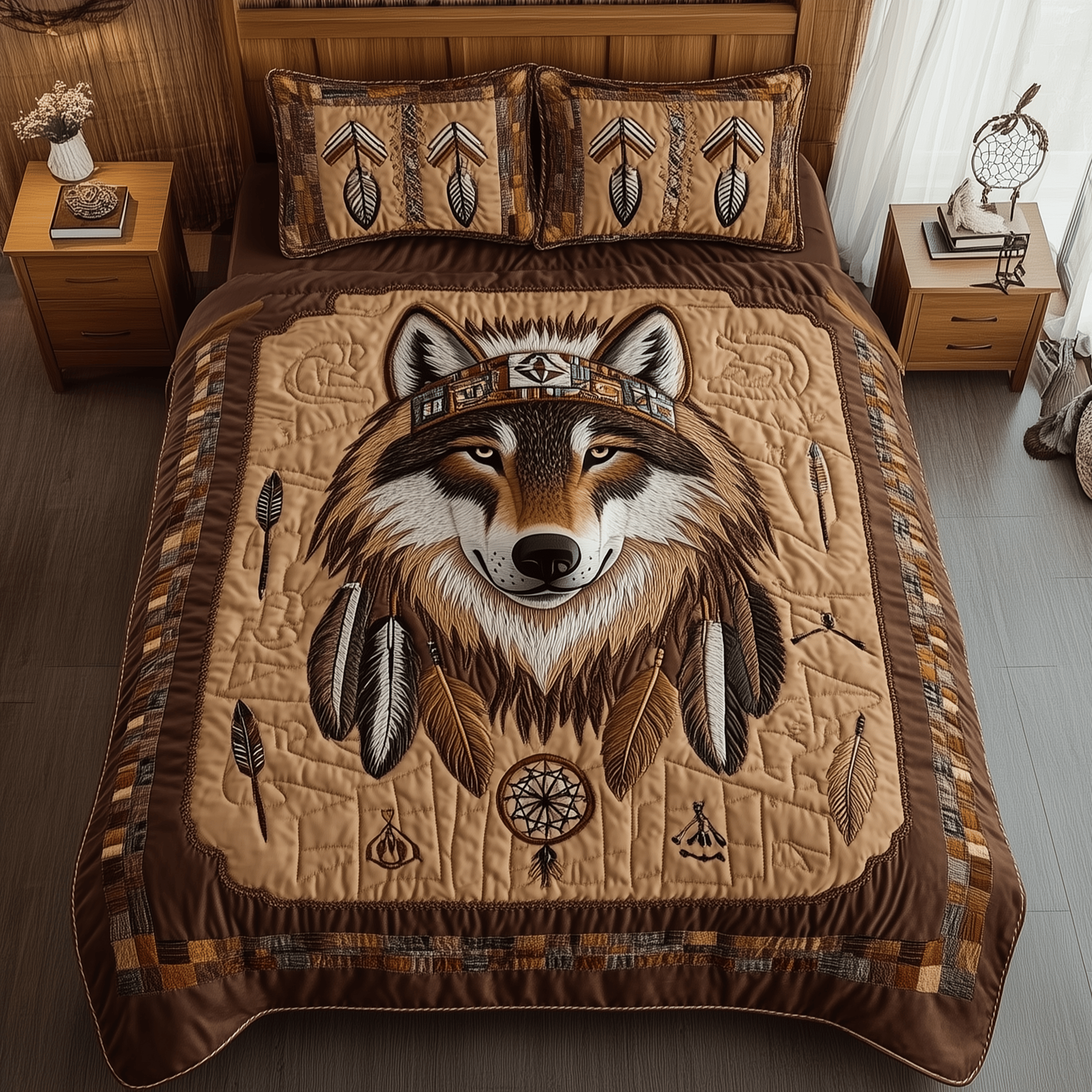 Native American Wolf Quilted Bedding Set Best Duvet Cover Bedspread Set Gifts For People Who Like Wolves