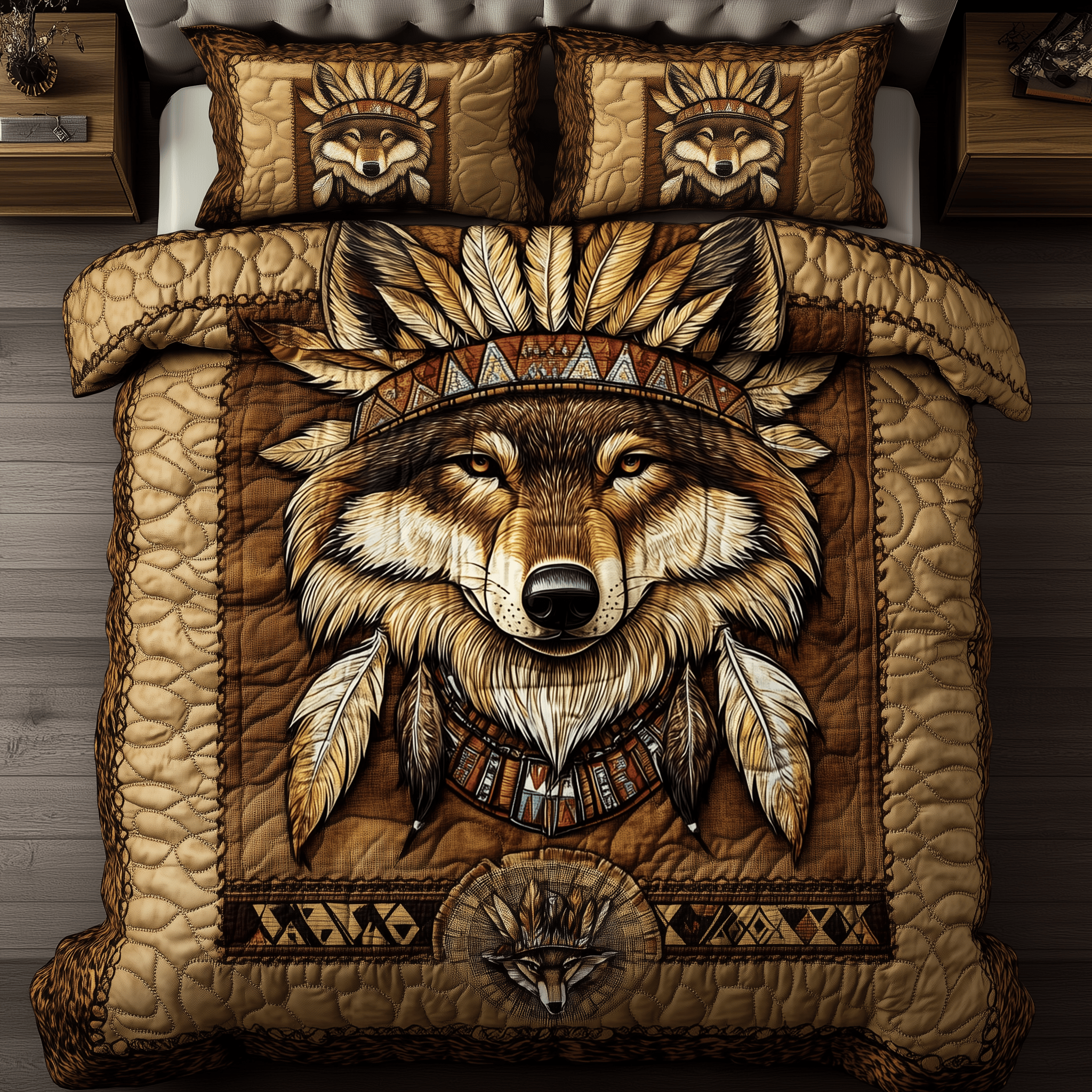 Native American Wolf Quilted Bedding Set Best Duvet Cover Bedspread Set Gifts For Wolf Lovers