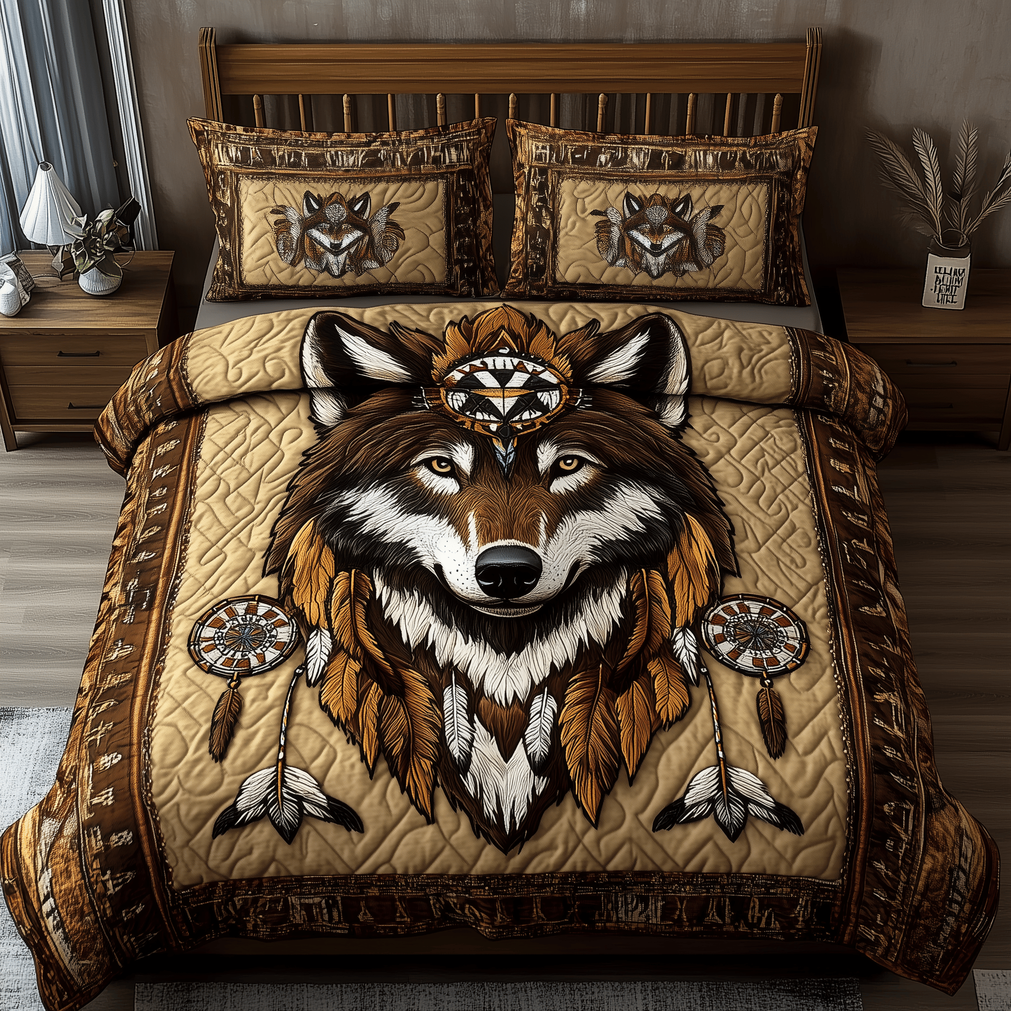 Native American Wolf Quilted Bedding Set Best Duvet Cover Bedspread Set Gifts With Wolves On Them