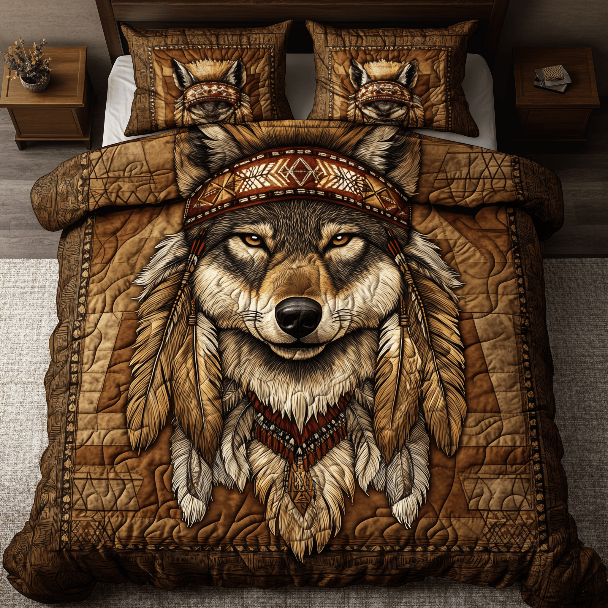 Native American Wolf Quilted Bedding Set Best Duvet Cover Bedspread Set Wolf Gifts For Him Her