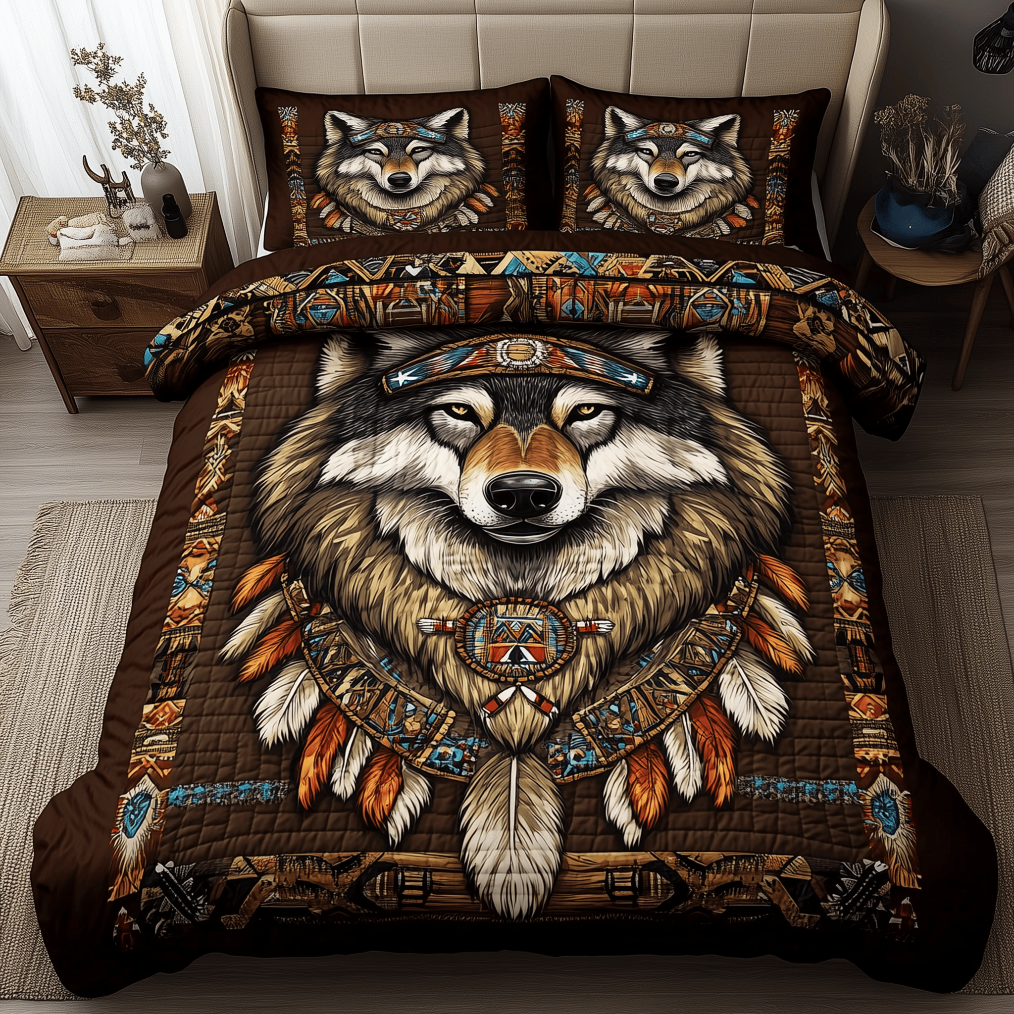 Native American Wolf Quilted Bedding Set Best Duvet Cover Bedspread Set Wolf Presents