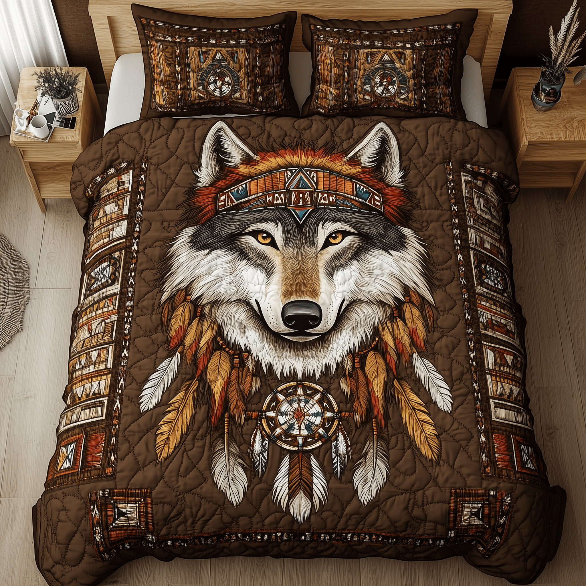 Native American Wolf Quilted Bedding Set Best Duvet Cover Bedspread Set Wolf Themed Gifts