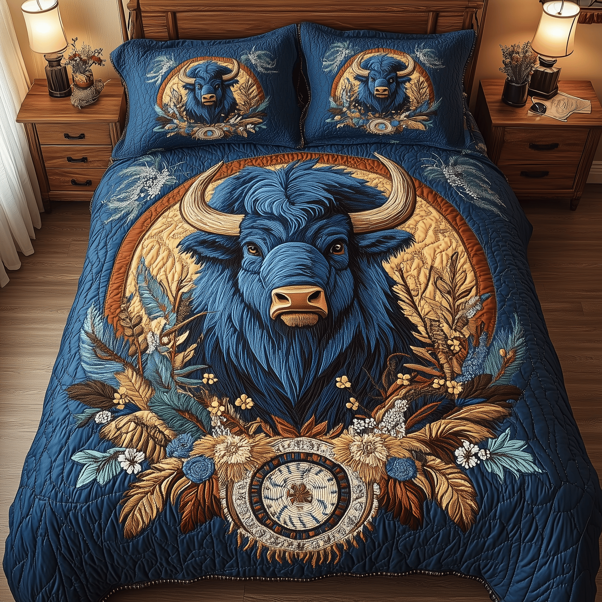 Native Bison Quilted Bedding Set Great Duvet Cover Bedspread Set Retirement Gift Ideas For Men