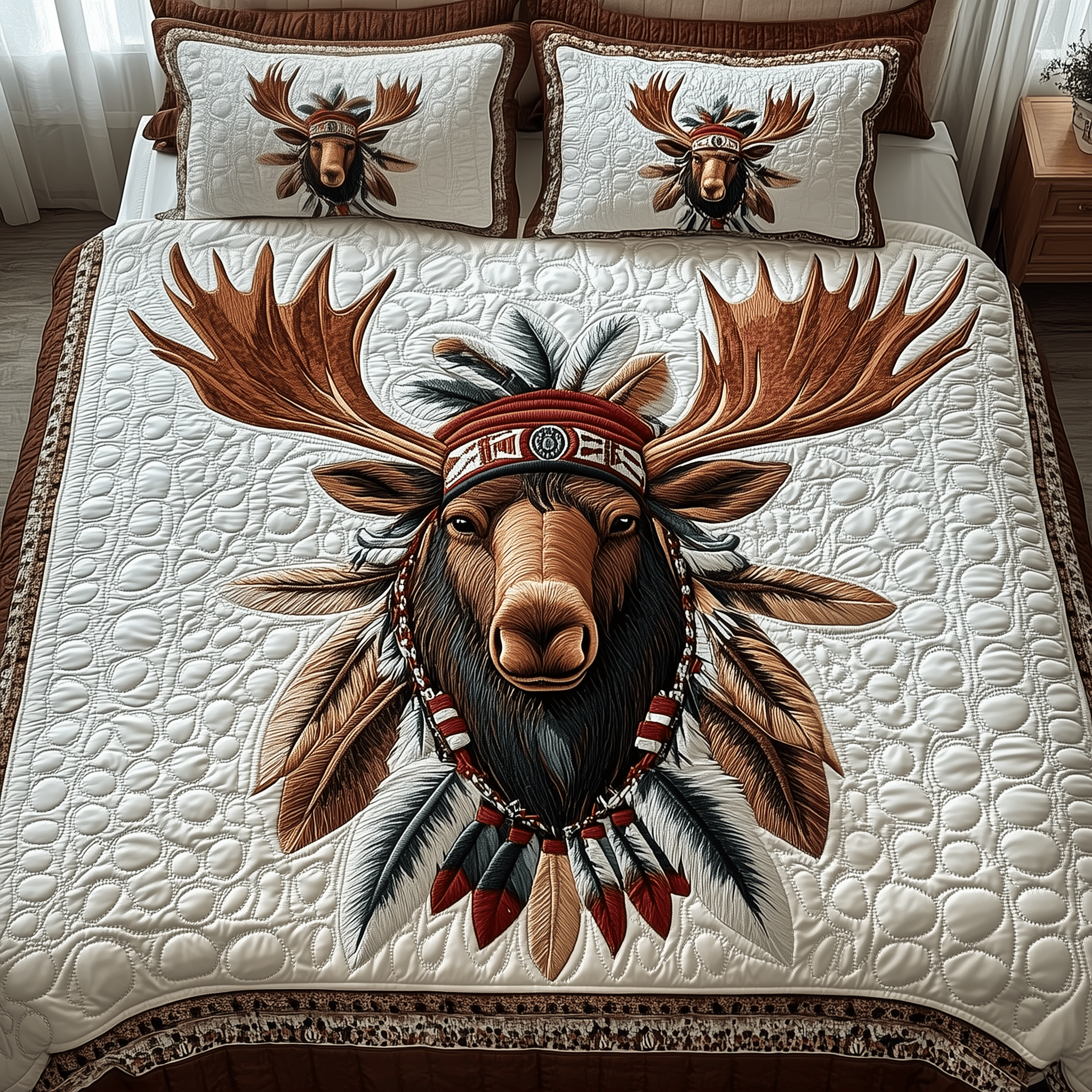 Native Moose Quilted Bedding Set Great Duvet Cover Bedspread Set Father's Day Presents