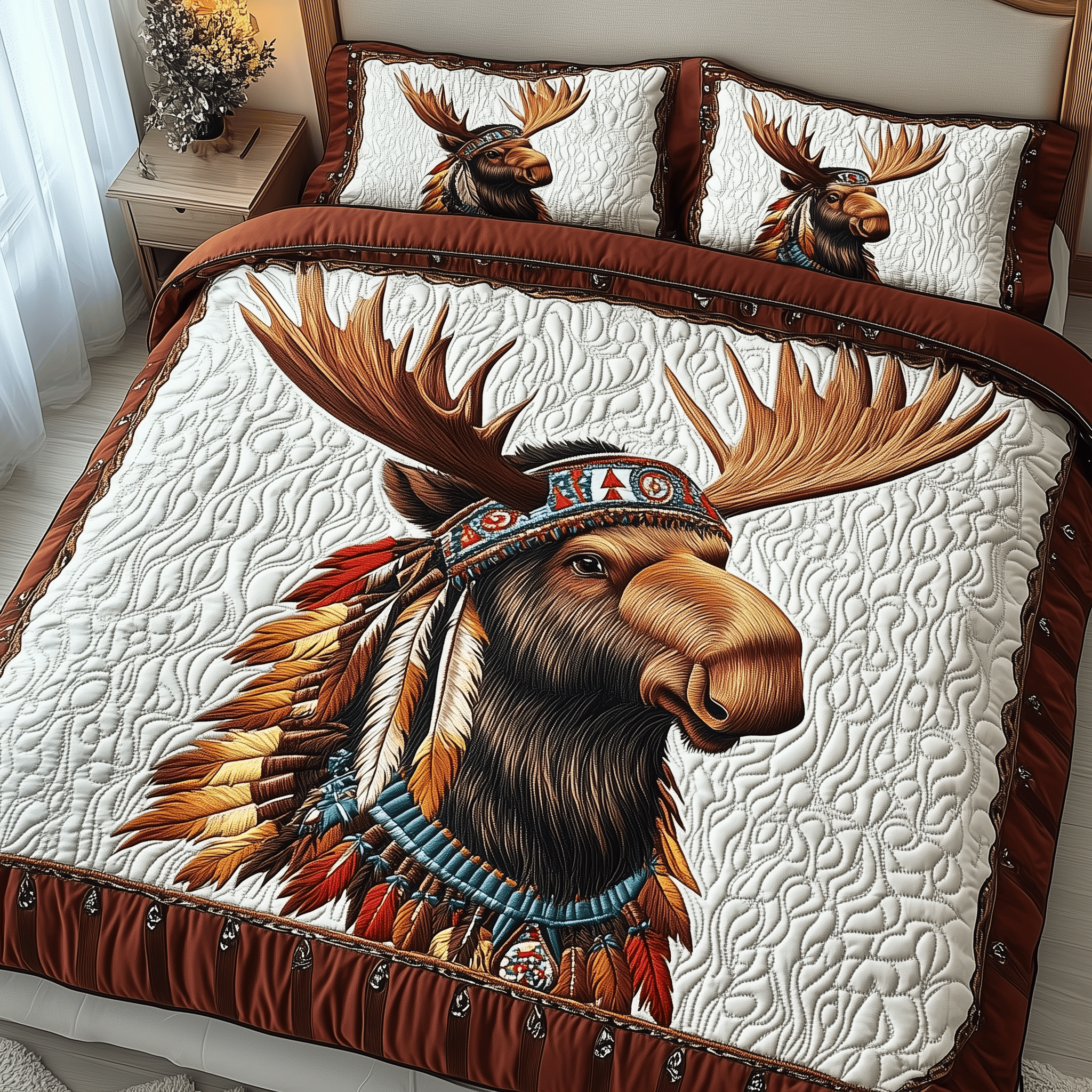 Native Moose Quilted Bedding Set Great Duvet Cover Bedspread Set Great Gifts For Dad