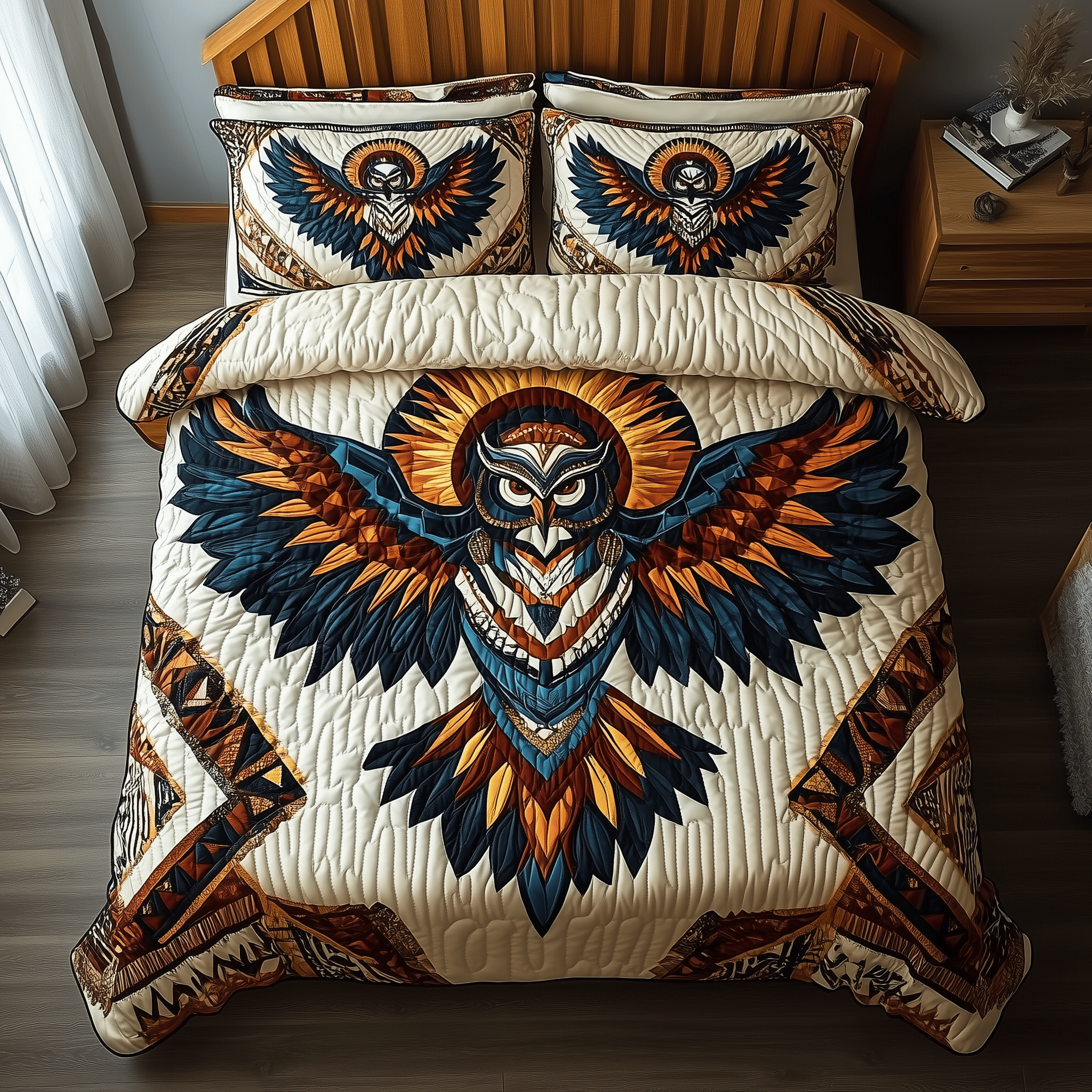 Native Owl Spirit Quilted Bedding Set Best Mothers Day Duvet Cover Set Gift For Owl Lover